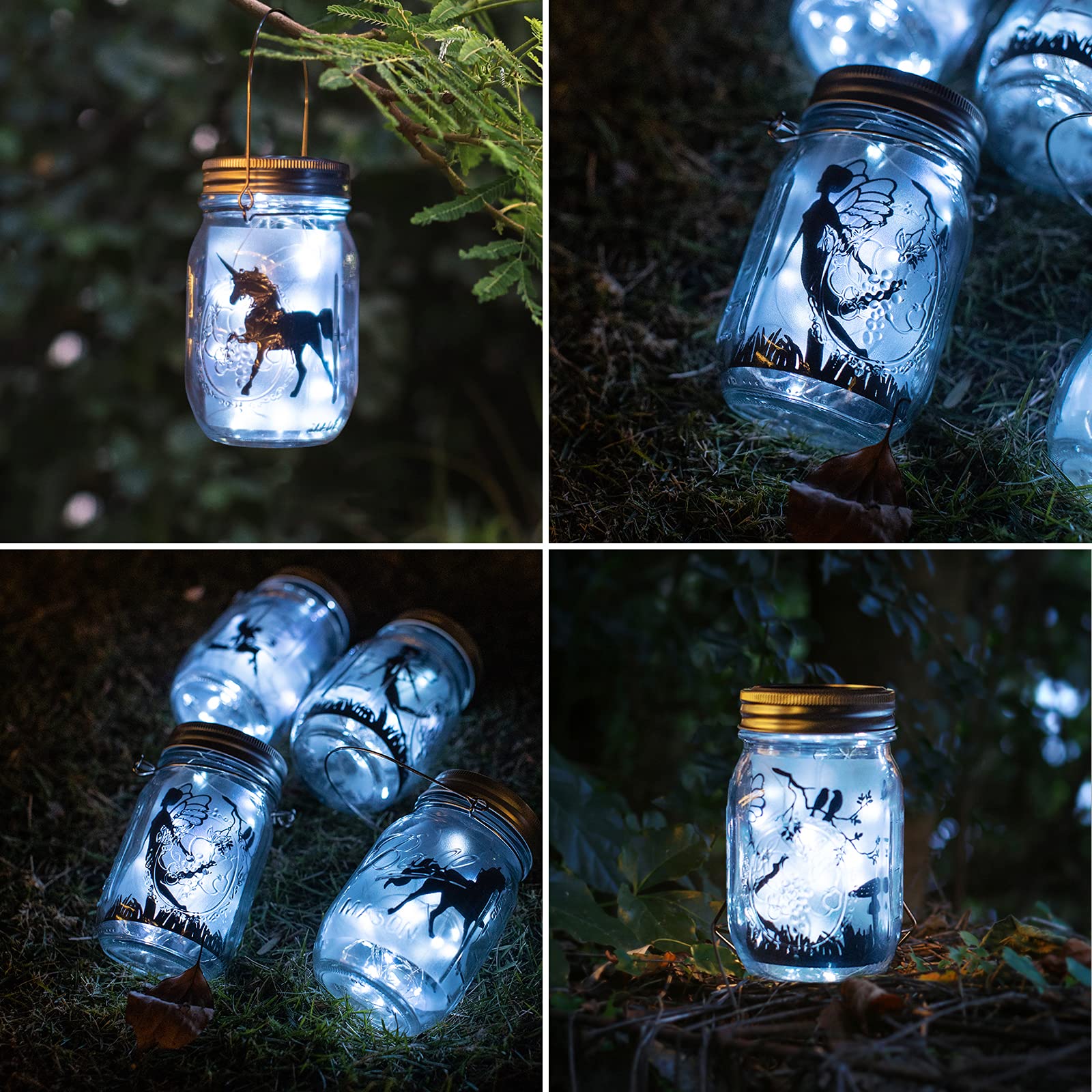 YJFWAL 12 Pack Mason Jar Solar Lights - 30 LED Fairy Lights with Firefly Lid & Hangers for Outdoor Decor | Perfect for Garden, Patio, Yard, Party, Birthday, Wedding & Christmas Decoration | Solar Powered Waterproof Lighting Solution