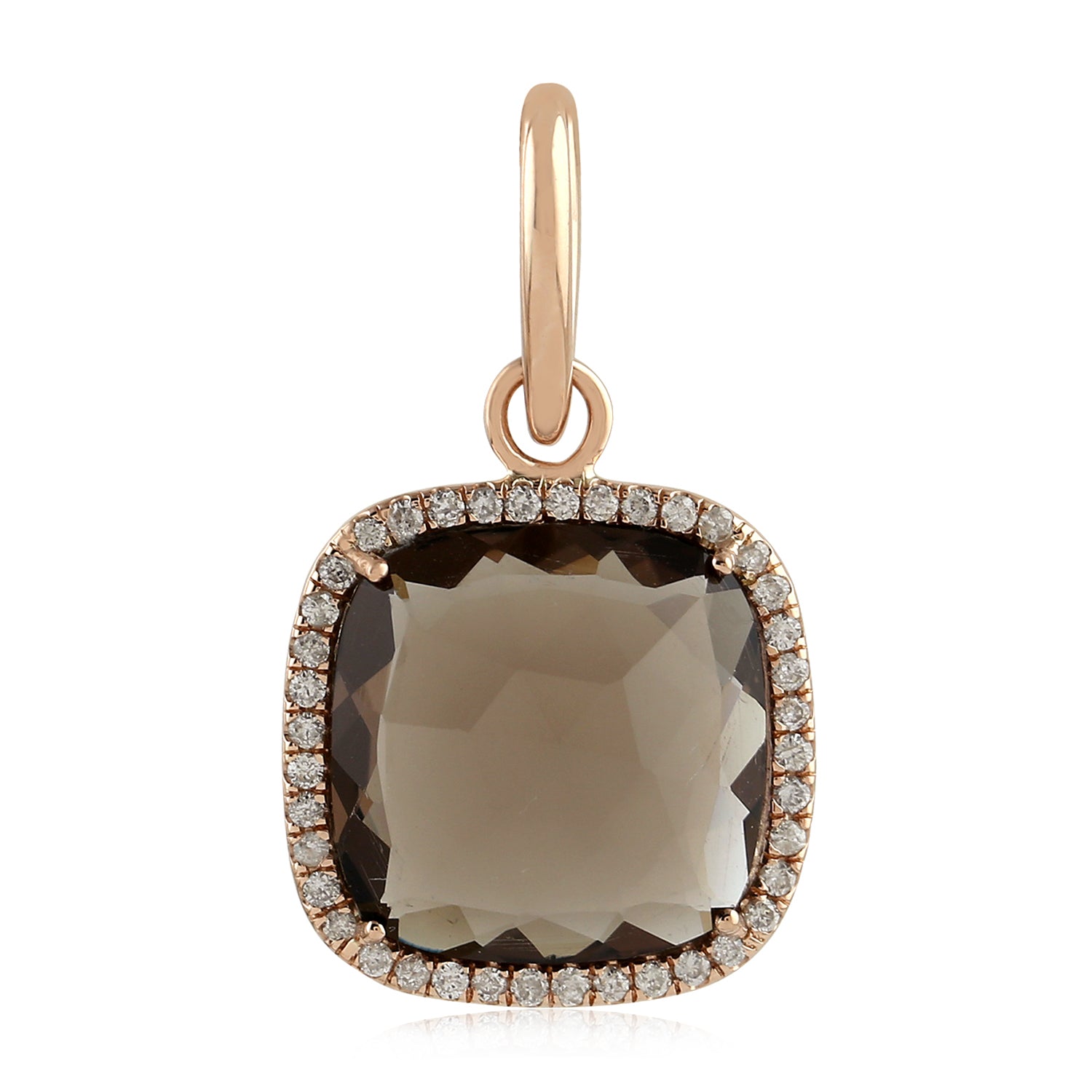 18K Rose Gold Cushion Cut Smoky Quartz Pendant with Pave Diamonds | Elegant Jewelry Gift for Women, Perfect for Anniversaries & Special Occasions