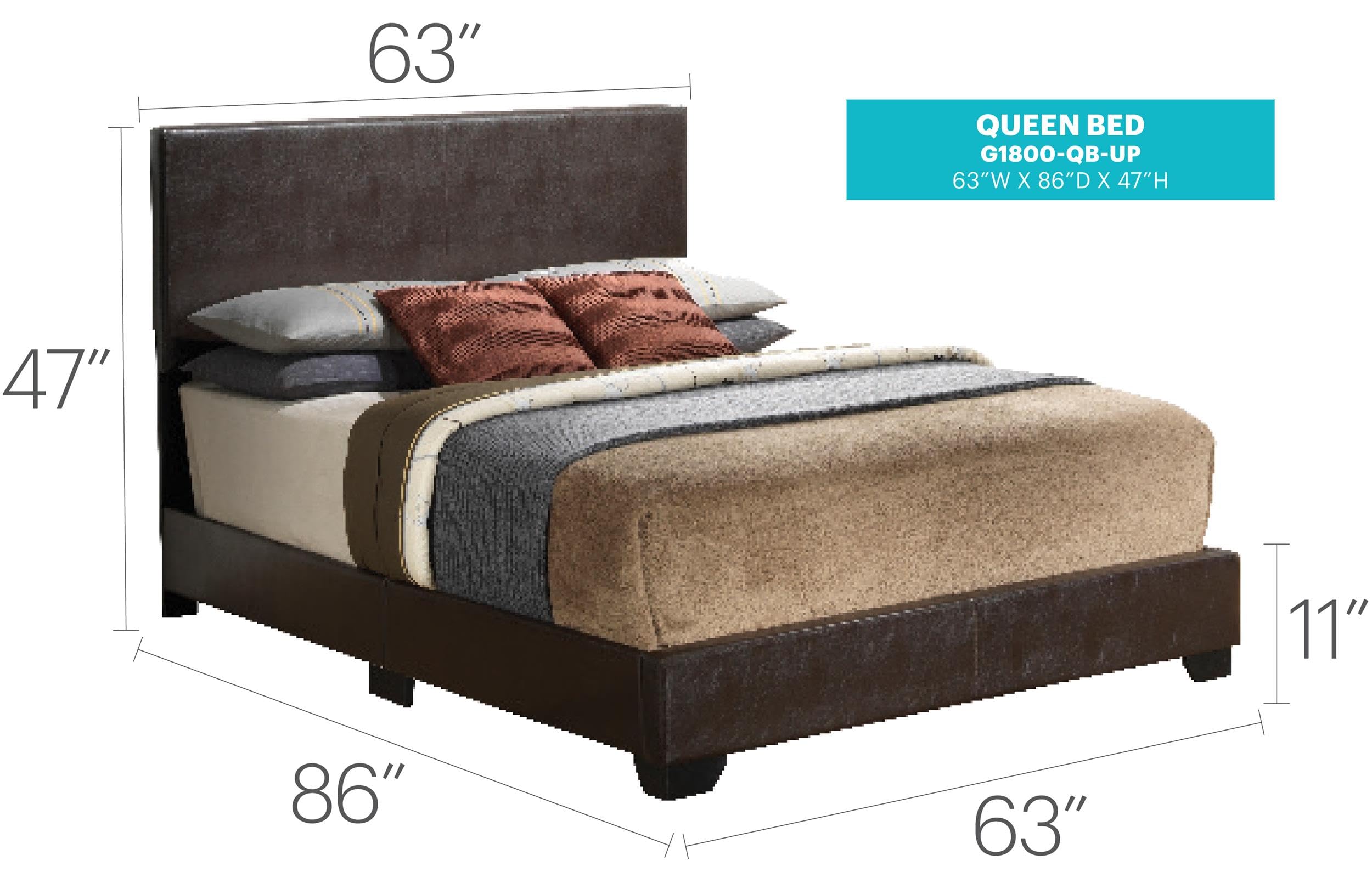Glory Furniture Aaron Faux Leather Upholstered Queen Size Bed in Cappuccino Brown - Modern Bedroom Furniture for Master Bedroom & Guest Room