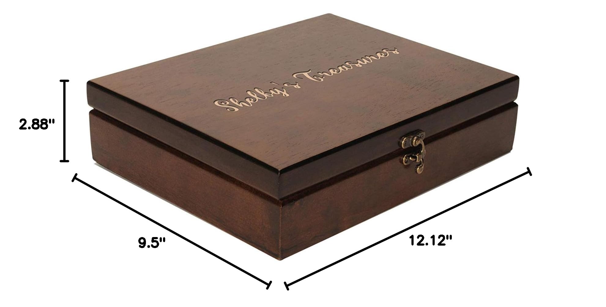 Custom Engraved Wooden Treasure Box with Brass Latch - Walnut Finish for Jewelry Storage