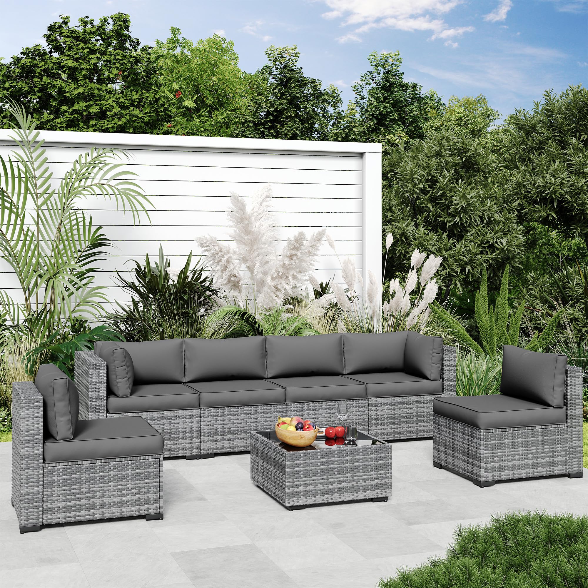 Amopatio 14-Piece Waterproof Outdoor Sofa Cushions Set for 6-Seat Patio Sectional - Quick-Dry, Non-Slip, All-Weather Replacement Cushions with Eco-Friendly Oeko-TEX Certified Fabric (Grey) - Perfect for Backyard, Poolside & Garden Furniture