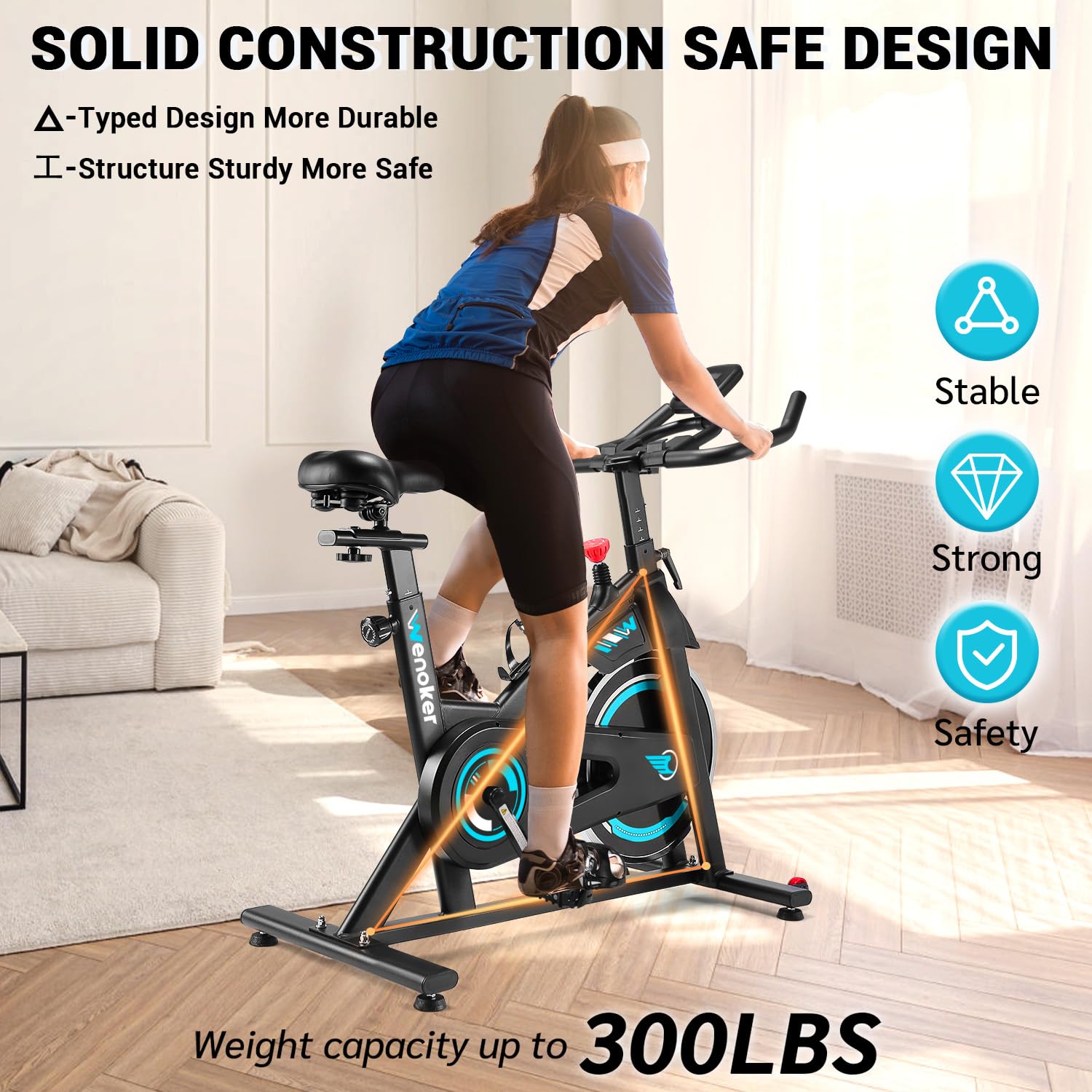 WENOKER Indoor Cycling Bike - Silent Belt Drive, Heavy Flywheel & LCD Monitor - Stationary Exercise Bike for Home Gym Cardio Workout - Perfect for Weight Loss, Fitness Training & Home Exercise