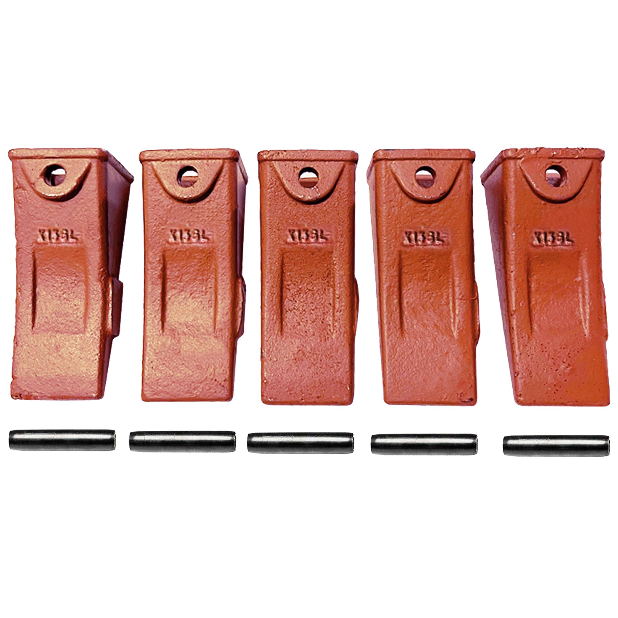 5 Pack X156L Dirt Teeth Hensley Style Bucket Teeth & 5 P156L Roll Pins - Heavy Duty Excavator Bucket Replacement Parts for Construction, Digging, and Landscaping Projects