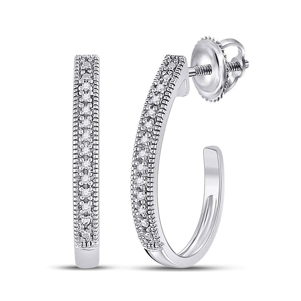 10K White Gold Round Diamond Half Hoop Earrings for Women - 0.03 Cttw, Elegant J-Shaped Design - Perfect for Weddings, Parties & Everyday Wear
