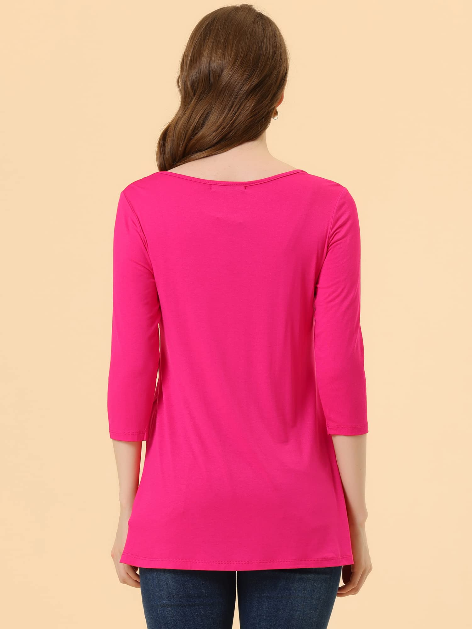 Allegra K Women's Loose Asymmetrical Hem Tunic T-Shirt - 3/4 Sleeve Round Neck Casual Top for Spring 2025 | Perfect for Everyday Wear, Office Outfits & Weekend Relaxation