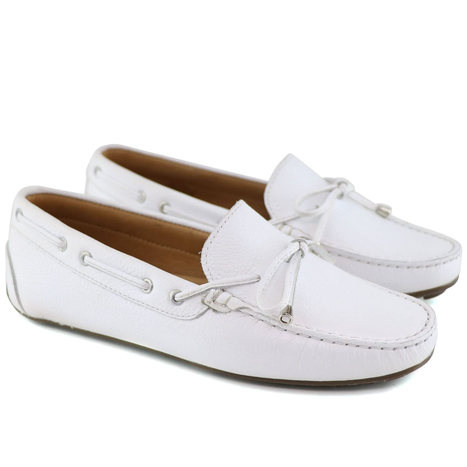 MJNY Women's Genuine Leather Driving Moccasins - Comfortable Lightweight Slip-On Loafers with Classic Tie Bow Design | Perfect for Casual Wear, Office & Travel