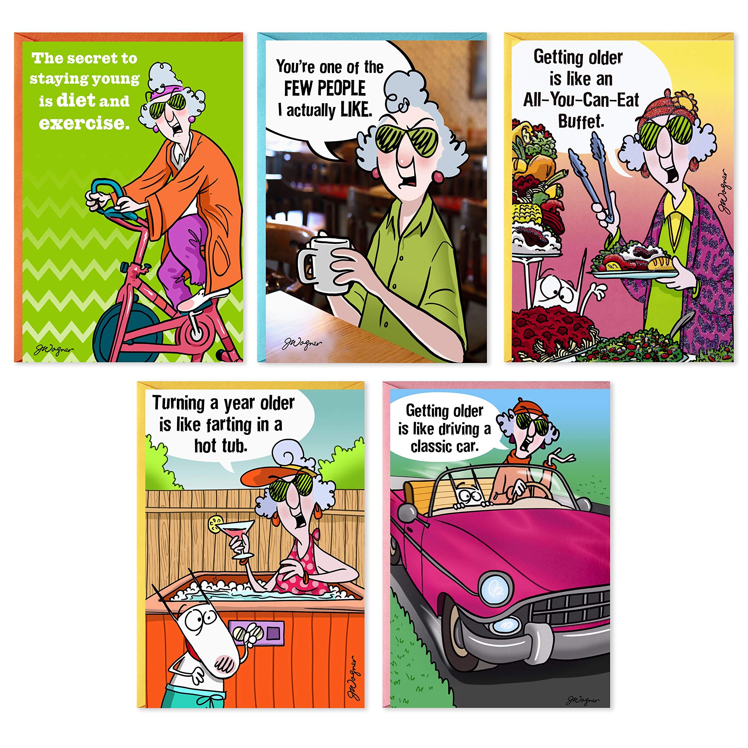 Hallmark Maxine Funny Birthday Cards Assortment - 5 Pack with Envelopes | Humorous Greeting Cards for Friends & Family | Perfect for Birthdays, Parties & Special Occasions