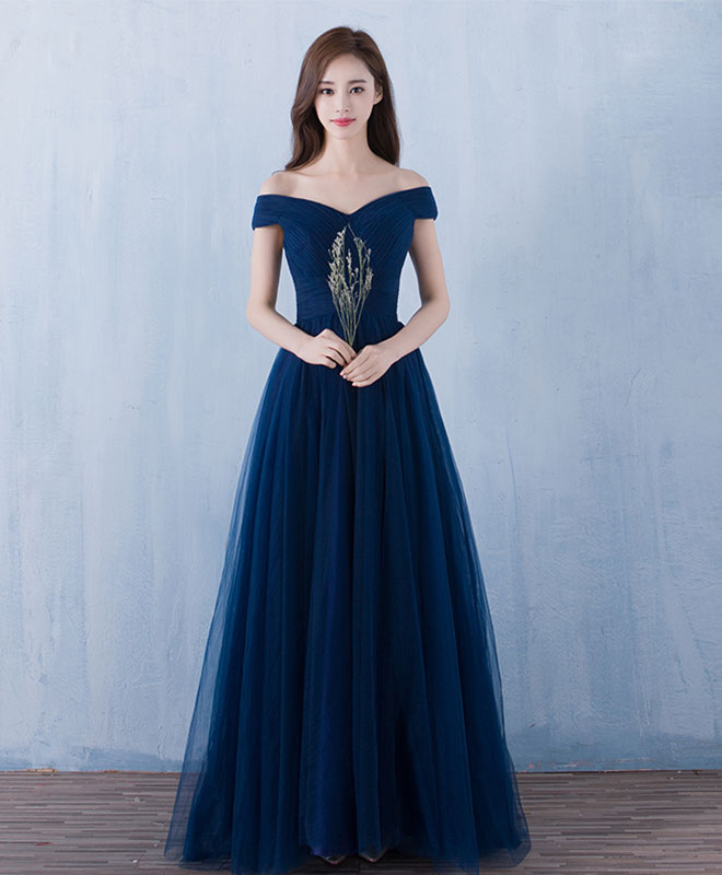 Elegant Blue V-Neck Tulle A-Line Long Prom Dress for Women - Perfect for Evening Gala, Homecoming, and Formal Events
