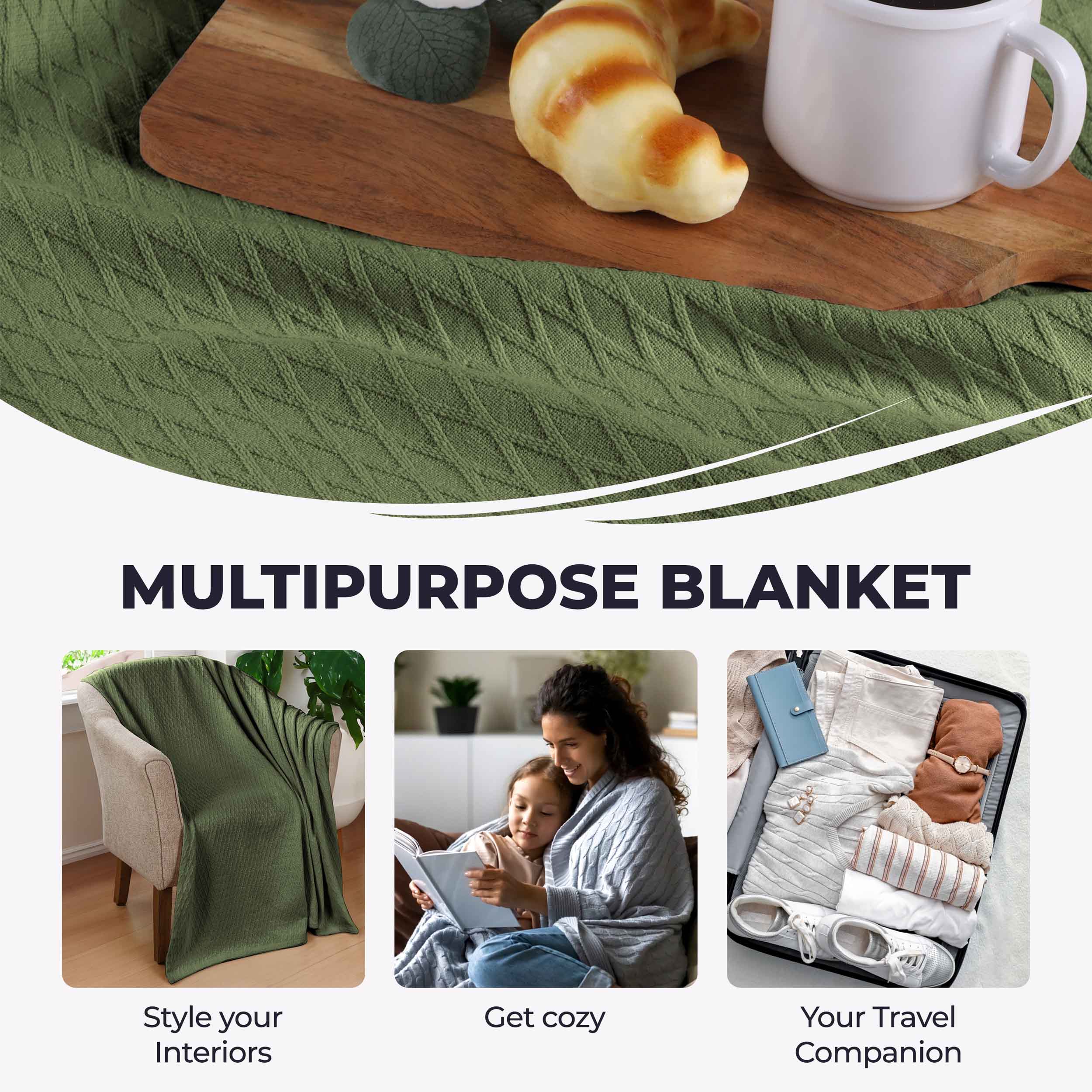Premium Cotton All-Season Diamond Pattern Bed Blanket & Sofa Throw - Soft Cozy Blanket for Bedroom, Living Room, Travel and Gift Giving