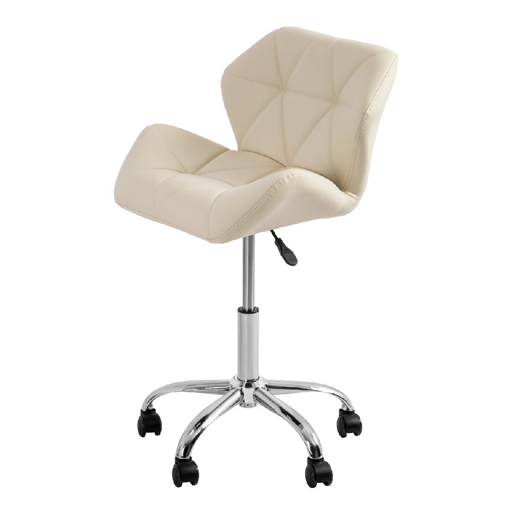 Osaki YK-9308 Adjustable Rolling Stool with Foot Rest - Set of 2 Cream Office Chairs for Salon, Spa, or Home Workspace - Ergonomic Stool for Hairdressers, Massage Therapists & Professionals