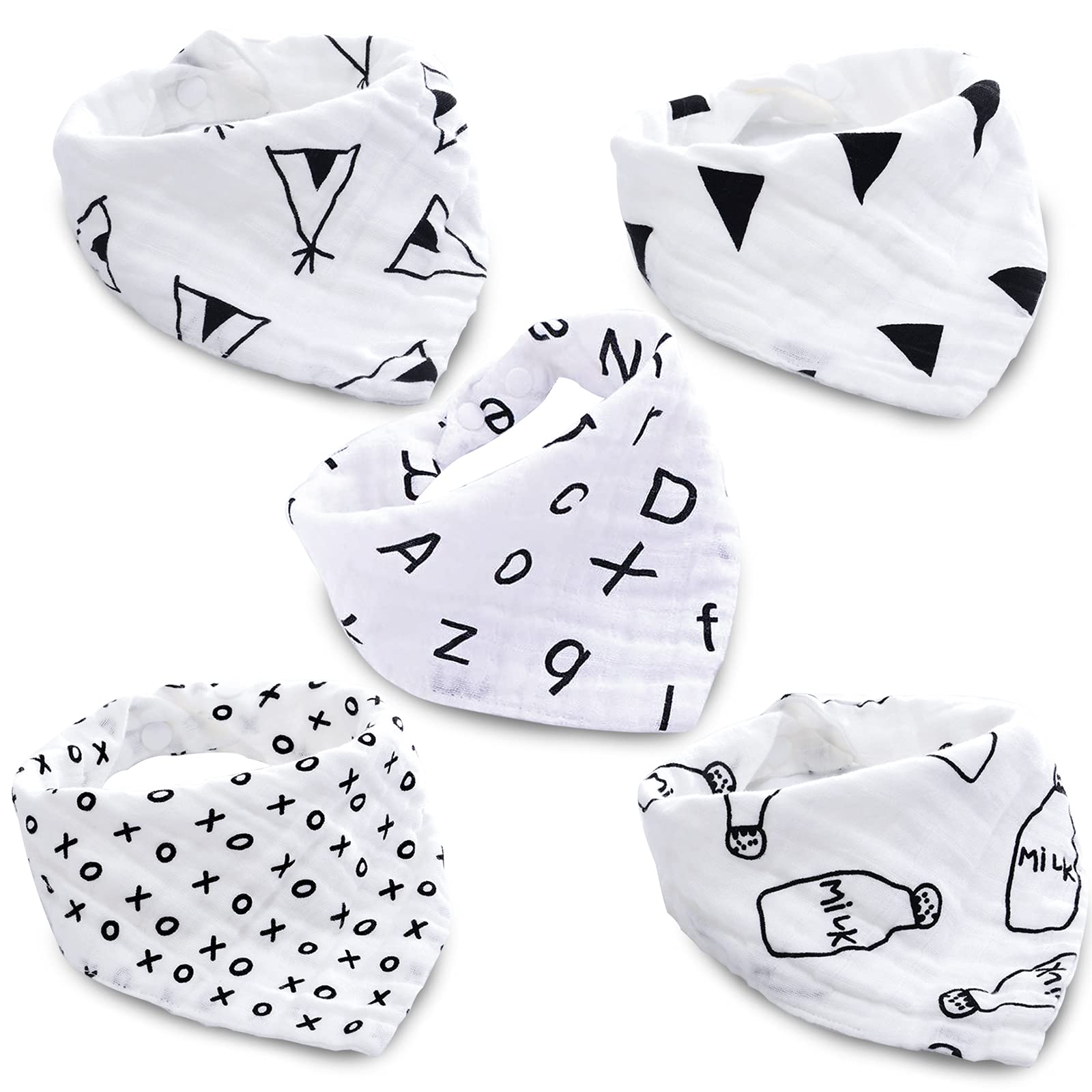 Htsrbay 5-Pack Baby Bandana Drool Bibs for Boys & Girls - Soft Absorbent Unisex Bibs for Teething, Drooling - Perfect for Feeding, Playtime & Everyday Use