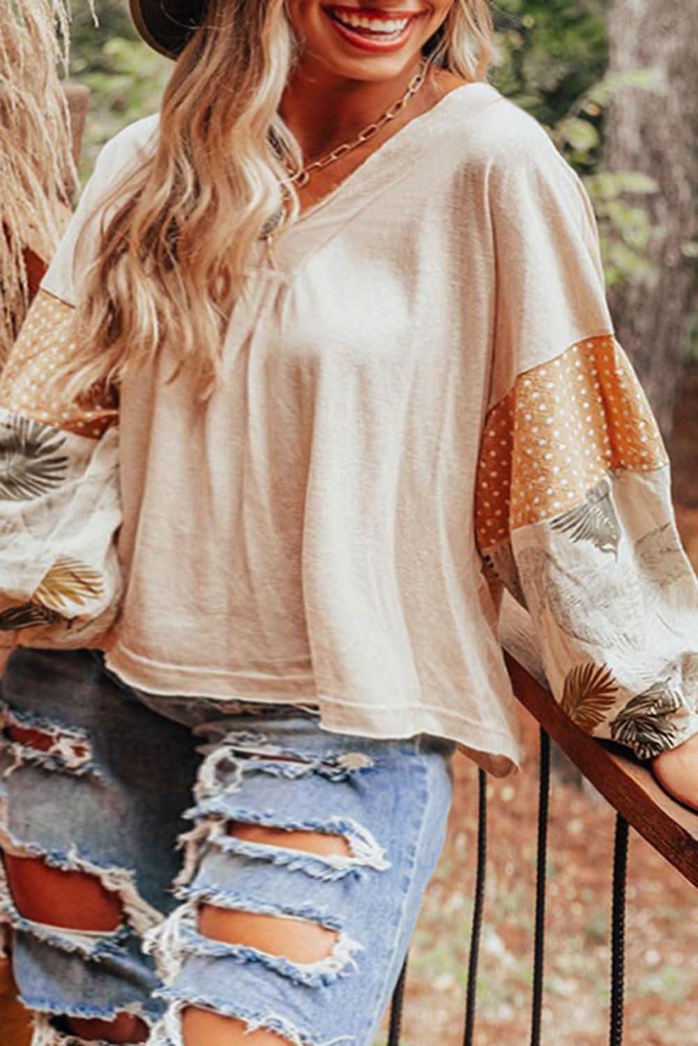 Stylish Palm Print Blouse with Puff Sleeves - Trendy Floral Summer Top for Women - Perfect for Beach Vacations, Date Nights & Office Wear