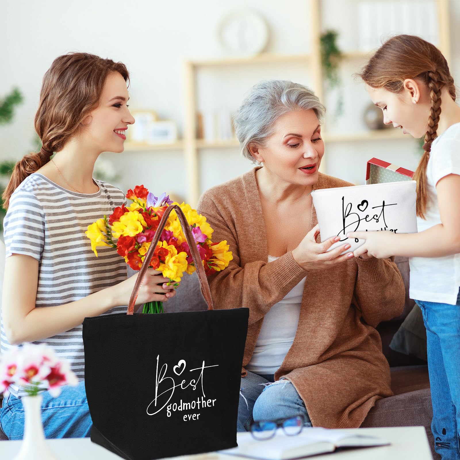 2 Pcs Mother's Day Gift Set - Tote Bag & Makeup Bag for Mom, Grandma, Godmother - Perfect for Birthdays, Proposals & Daily Use