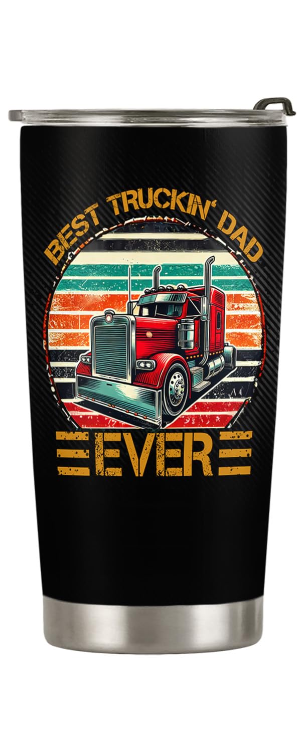 20oz Stainless Steel Vacuum Insulated Travel Coffee Mug - Best Trucker Dad Tumbler with Lid | Double Wall Insulation Keeps Hot/Cold | Perfect Gift for Fathers, Truck Drivers & Coffee Lovers | Great for Road Trips, Work Commutes & Outdoor Adventures