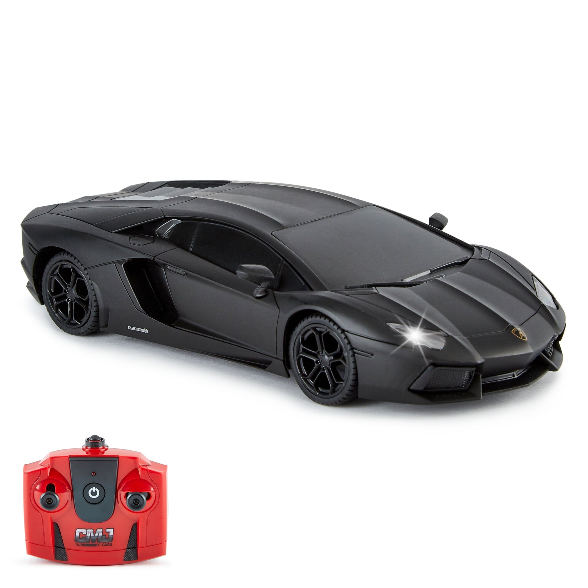 CMJ 1:24 Scale Lamborghini Aventador LP700-4 Remote Control Car - 2.4GHz RC Racing Vehicle with LED Headlights (Black) - Perfect for Kids Gifts, Indoor Racing & Collectible Display