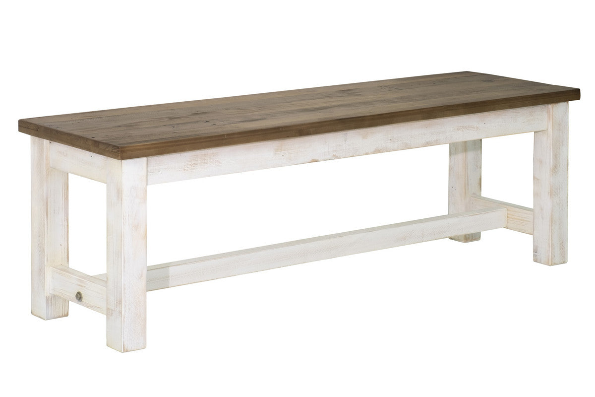 Reclaimed Pine Wood Bench - Antique White & Rustic Natural Finish | Farmhouse Dining Table Bench, Entryway Seating, Rustic Home Decor