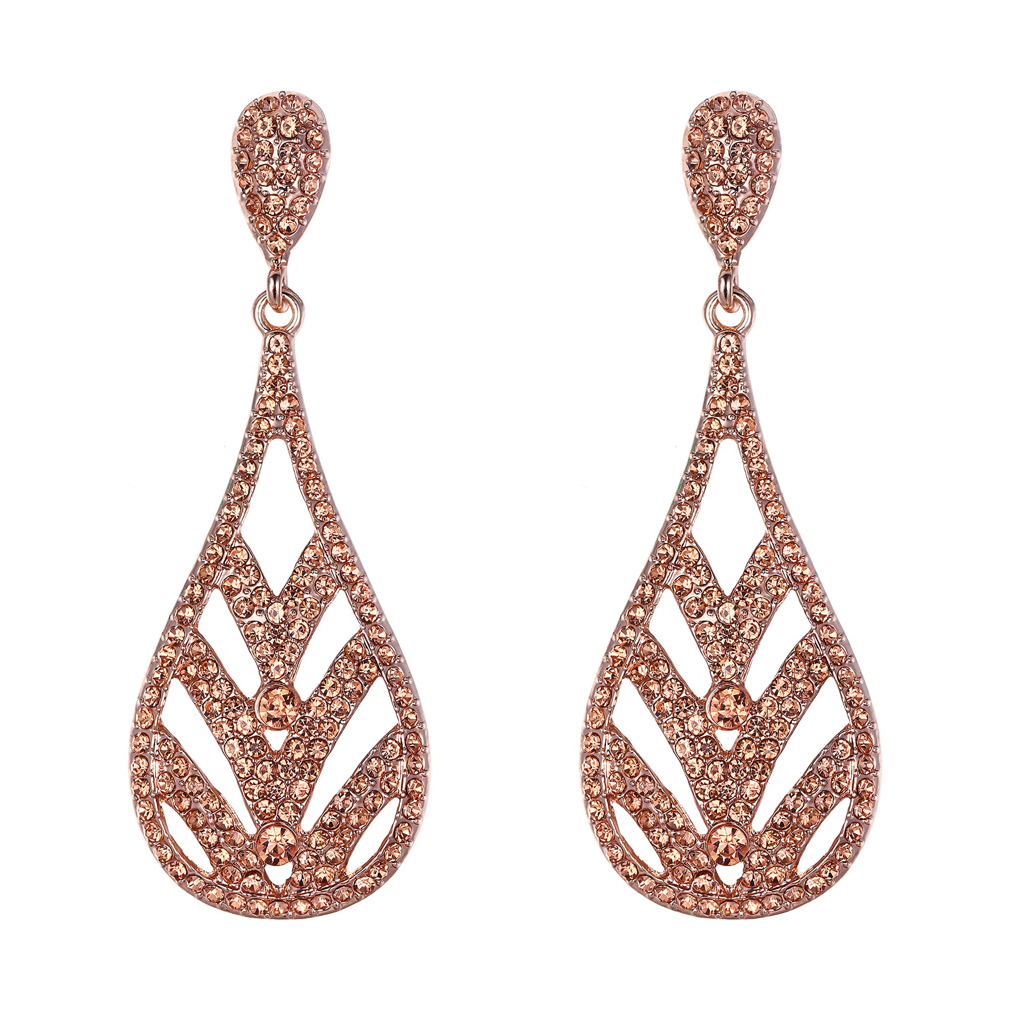 Crysdue Teardrop Dangle Earrings for Women | Austrian Crystal Vintage Wedding Jewelry | Hollow-Carved Stud Earrings | Perfect for Party, Prom, Bridal & Special Occasions
