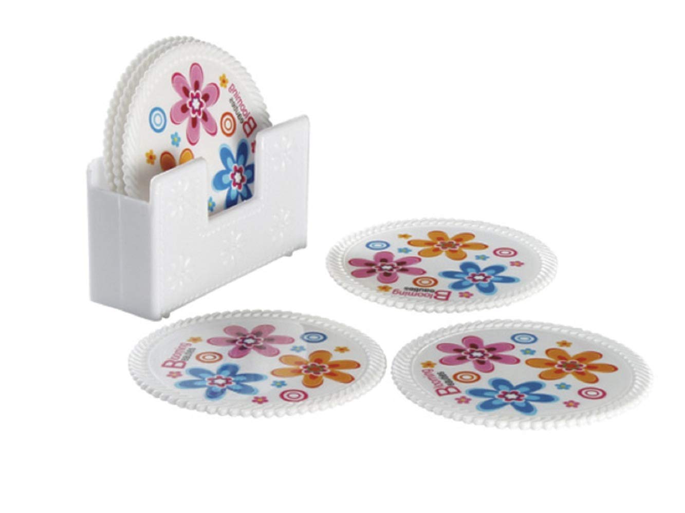 aaKaR - Set of 6 Round Colorful Printed Tea Coasters with Stand - Elegant Drink Protectors for Coffee Tables, Dining Tables & Home Decor