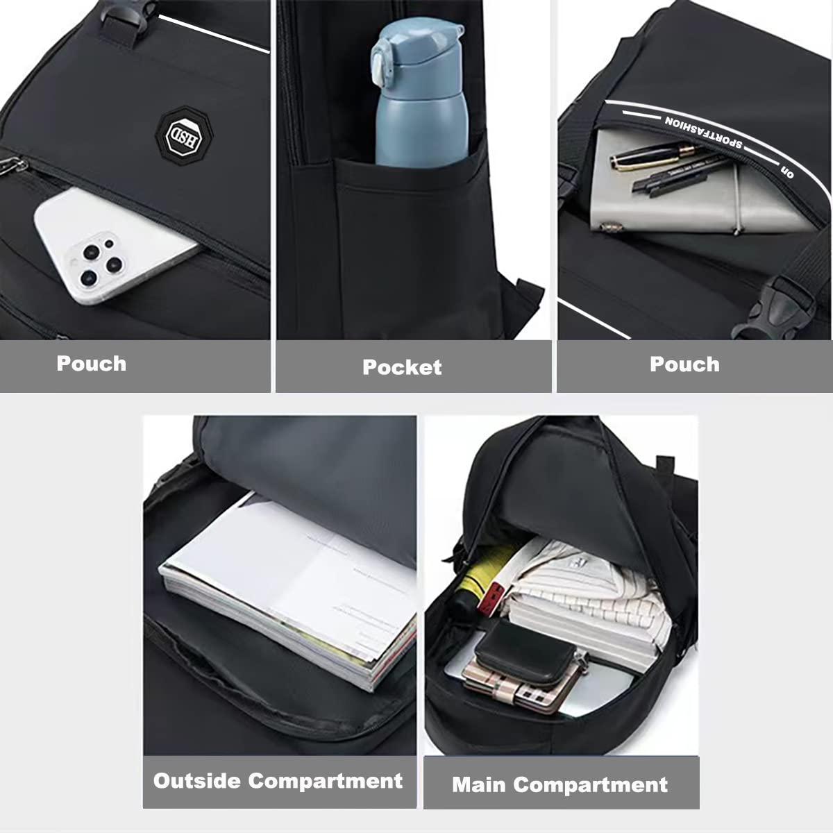 Unisex Black Backpack for Teens & Adults - 18 Inch School Backpack with 15.6