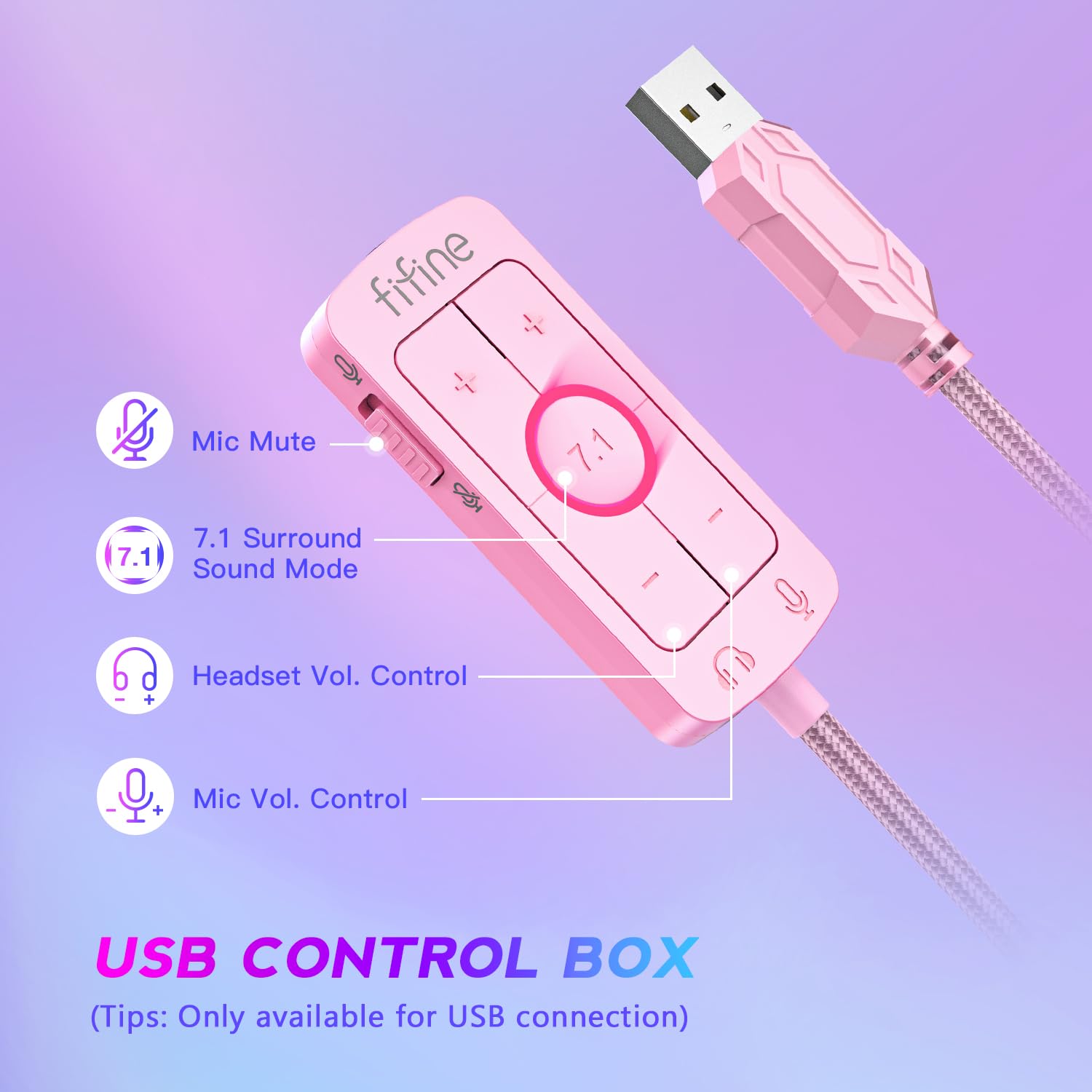 FIFINE Pink Gaming Headset with Microphone - 3.5mm/USB Over-Ear Headphones for PC, Xbox, PS4/PS5 - 7.1 Surround Sound, Detachable Mic & Soft Earmuffs - Perfect for Gaming, Streaming & Online Meetings (AmpliGame H9 Pink)