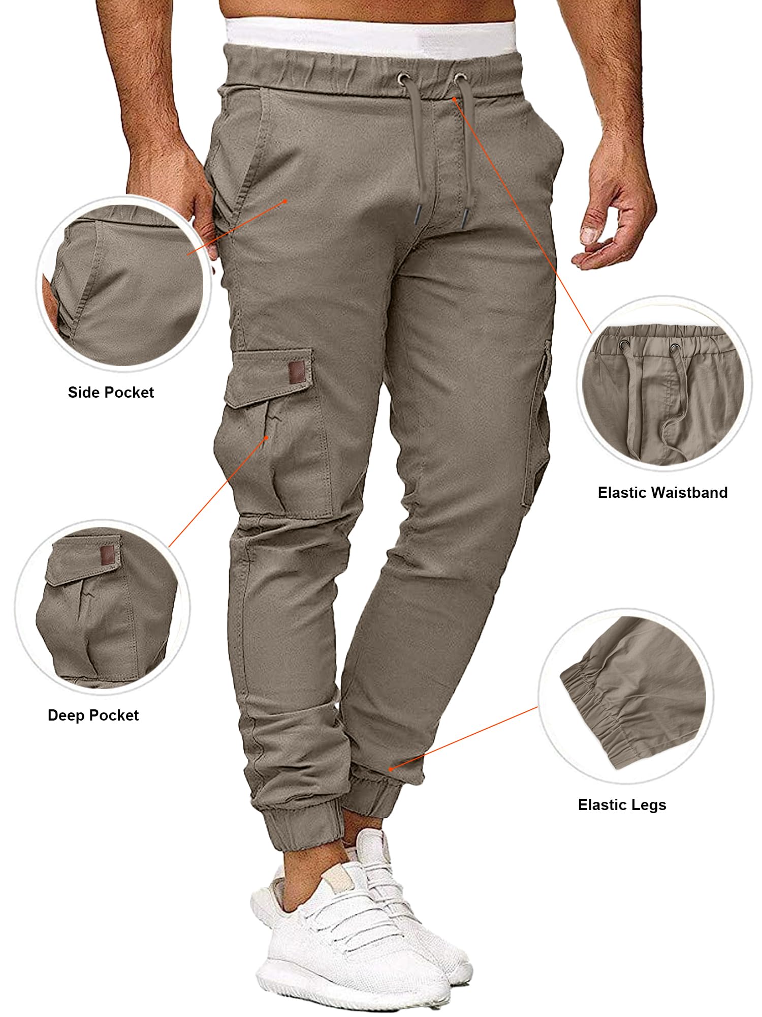 Comdecevis Men's Cargo Pants - Casual Cotton Joggers with 6 Pockets, Drawstring Waist, Twill Fabric for Hiking, Outdoor Activities & Workout | Perfect for Gym, Travel & Everyday Wear