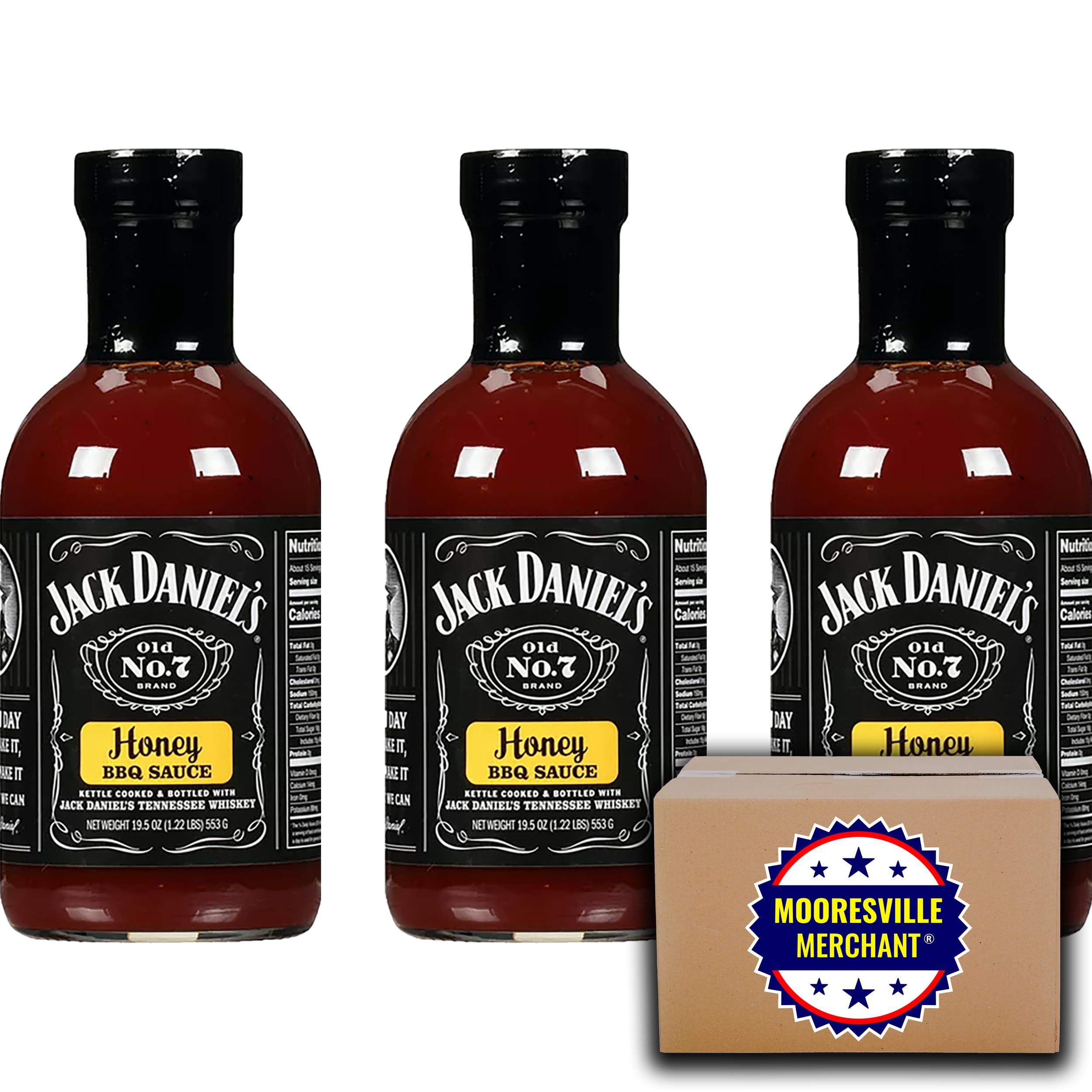 Jack Daniel's Honey BBQ Sauce - 19.5 oz (3 Pack) - Premium Tennessee Whiskey Infused Barbecue Sauce - Perfect for Grilling, Smoking & Tailgating