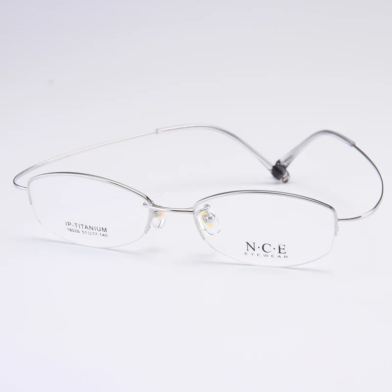 Bclear Women's Semi-Rimless Oval Square Titanium Eyeglasses Frame - Lightweight & Durable for Work, Reading & Fashion (Model 18026)