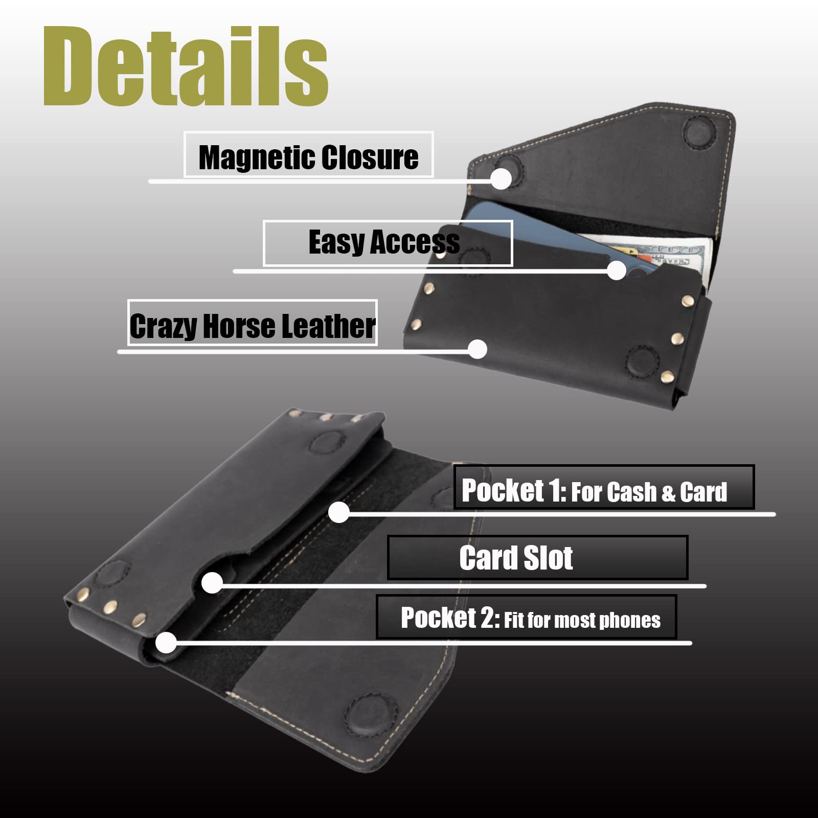 Premium Leather Phone Holster with Belt Loop & Magnetic Closure - Handmade Leather Phone Pouch Wallet for iPhone 14 Pro Max (Fits with Otterbox Case) - XL Size in Black | Perfect for Outdoor Activities, Work & Travel Accessories