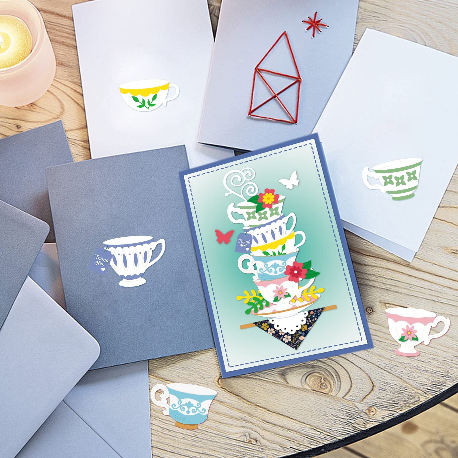 Premium BENECREAT Tea Cup Frame Metal Die Cuts - Butterfly & Floral Design Carbon Steel Craft Stencils (0.8mm Thick) for DIY Scrapbooking, Card Making, Photo Albums & Paper Crafts - Perfect for Wedding Invitations, Home Decor & Gift Packaging