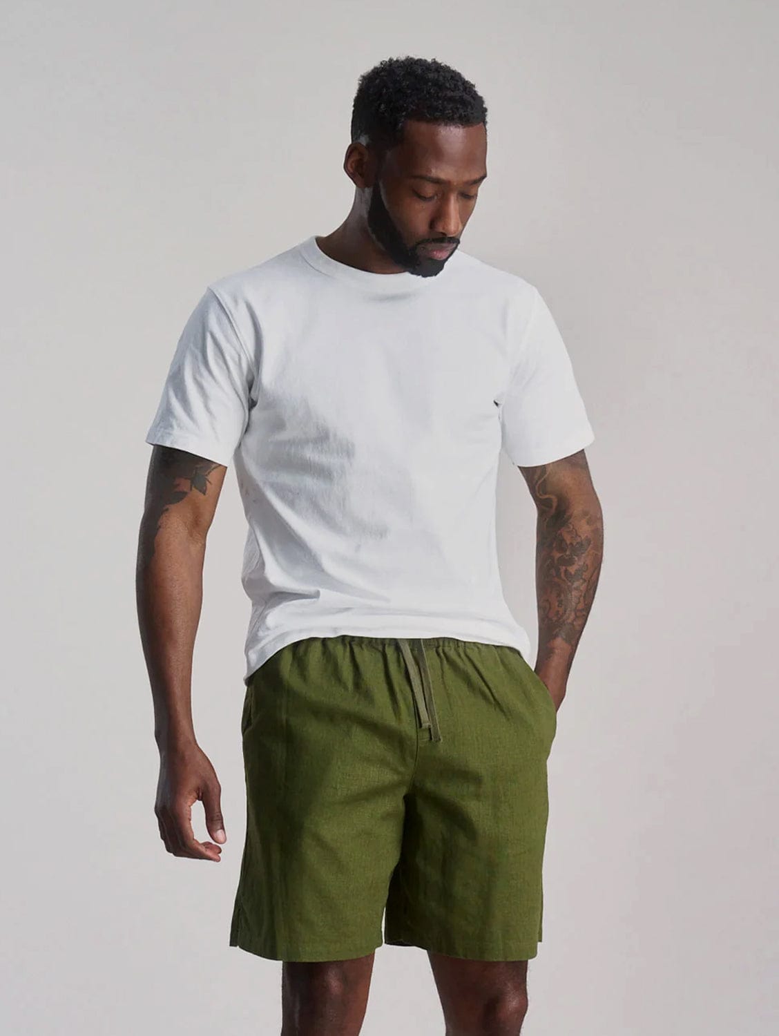Jerry Men's Organic Linen Cotton Shorts - Breathable Summer Casual Shorts for Men | Khaki Color | Perfect for Beach, Travel & Outdoor Activities