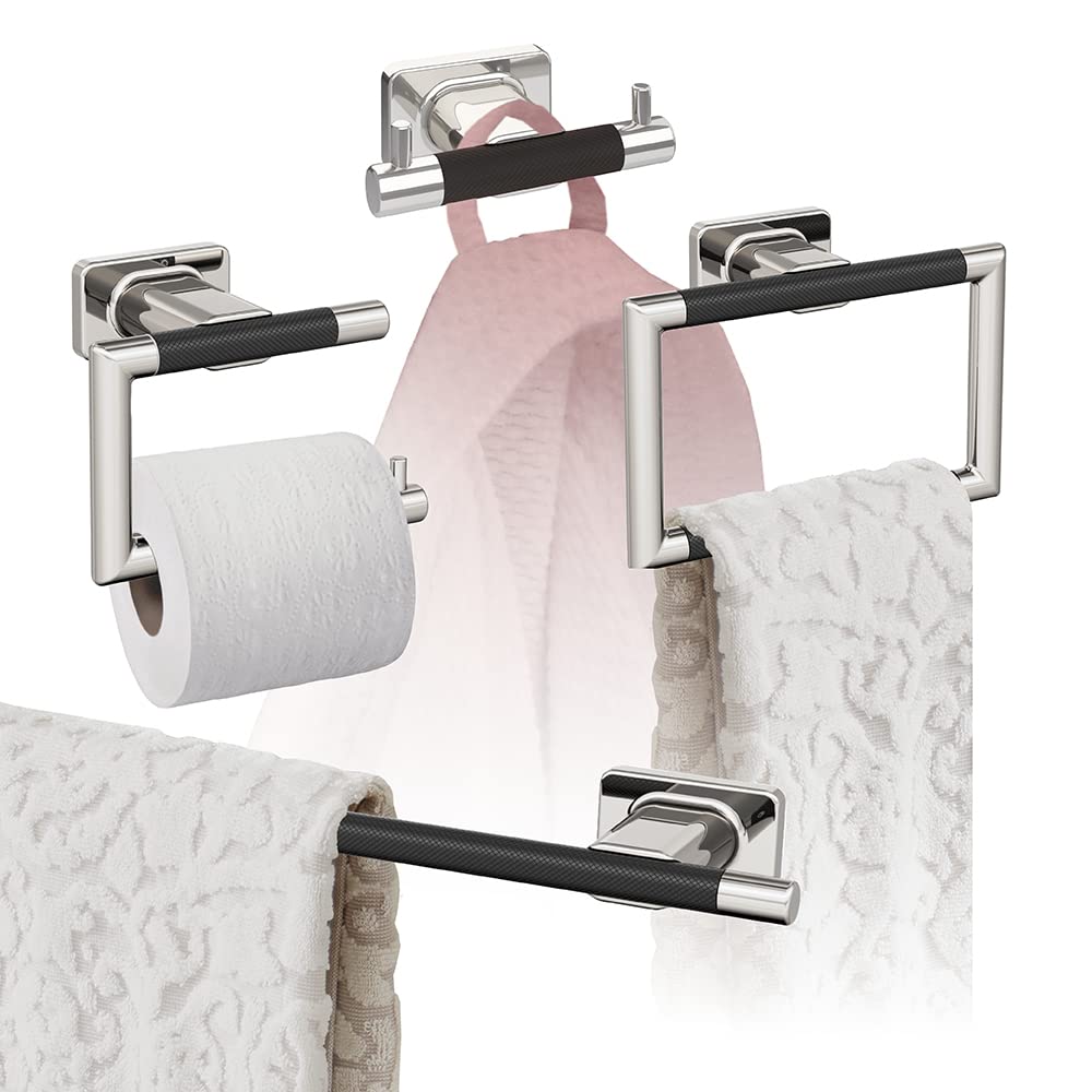 Amerock Esquire 18 Inch Double Robe Hook Towel Bar Set - 4 Piece Bathroom Accessories in Polished Nickel & Black Bronze - Perfect for Modern Bathrooms & Spa-Like Retreats