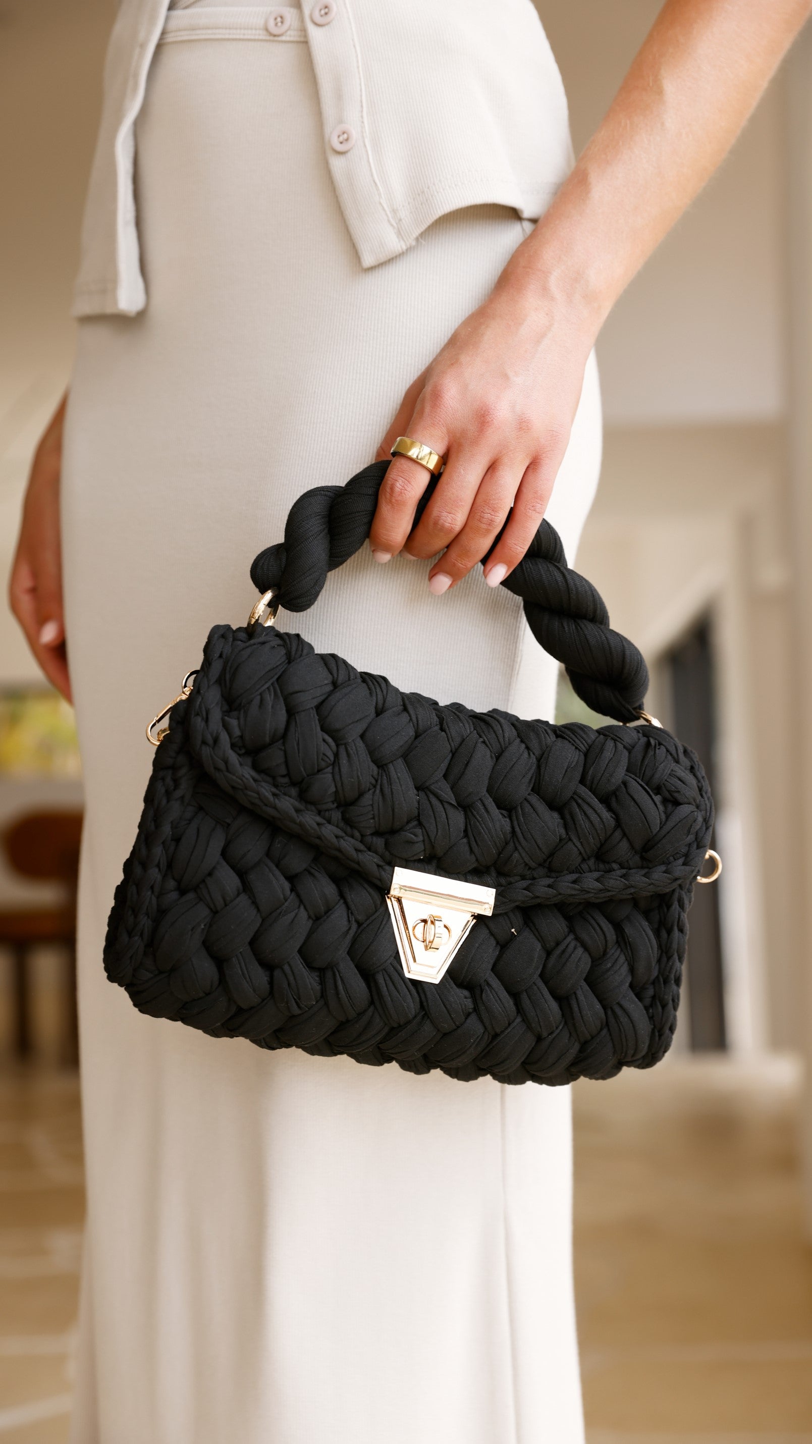 Annabel Chunky Plaited Leather Handbag for Women - Stylish Black Crossbody Purse with Adjustable Strap | Perfect for Work, Travel & Everyday Use