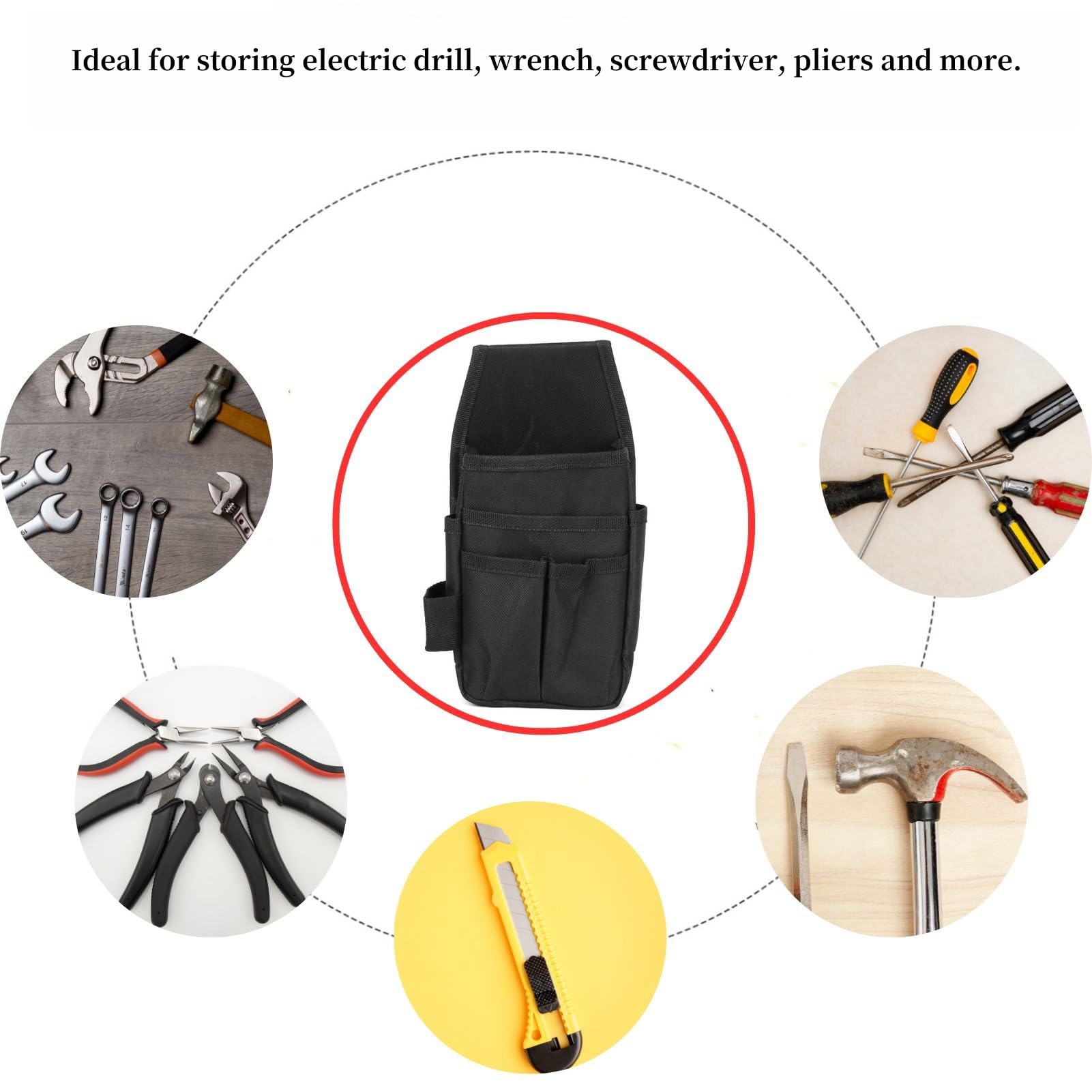 Delaman Black 6-Pocket Tool Belt Pouch - Heavy Duty Work Apron with Waist Pocket for Tool Storage & Organization - Perfect for Construction, Carpentry, DIY Projects & Home Repairs