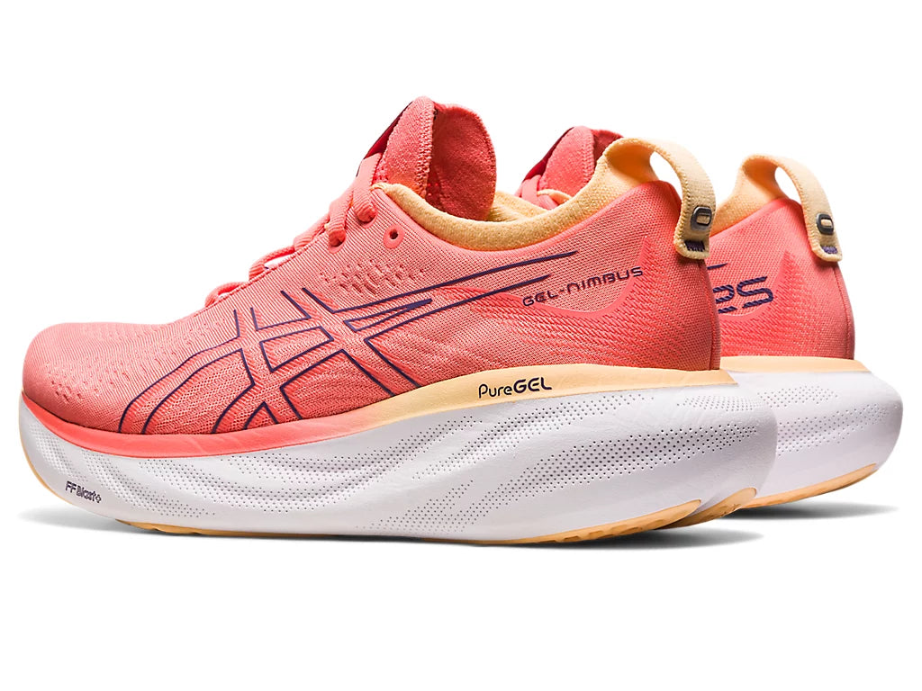 Asics Women's GEL-NIMBUS 25 Running Shoes - Lightweight Cushioned for Long Distance, Neutral Arch Support, Breathable Mesh (Papaya/Dusty Purple) | Perfect for Marathon Training, Jogging & Gym Workouts