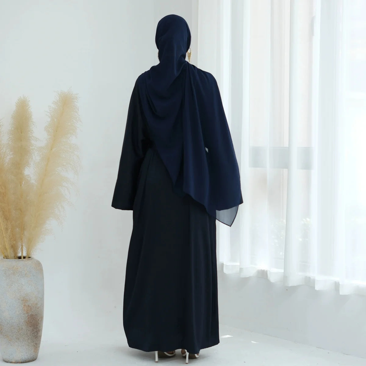 Elegant Beaded Wrinkle Satin Cardigan Open Abaya Dress #25828 - Perfect for Evening Parties, Weddings & Special Occasions