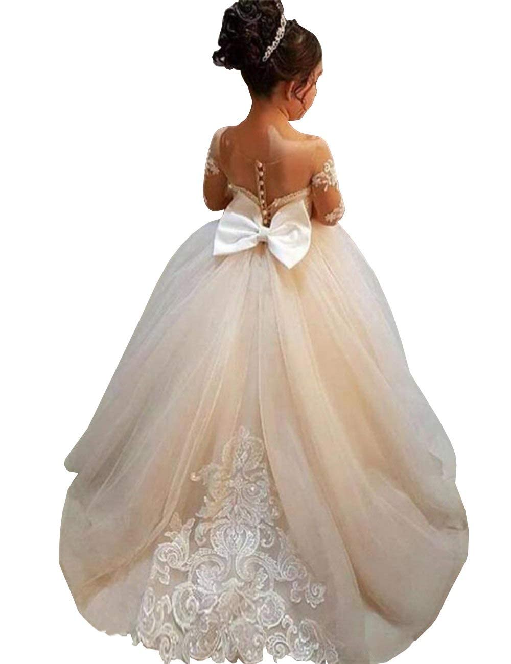 MuchXi Elegant Lace Flower Girl Dresses for First Communion | Princess Wedding Pageant Ball Gown for Kids | Perfect for Church Ceremonies, Birthday Parties & Special Occasions