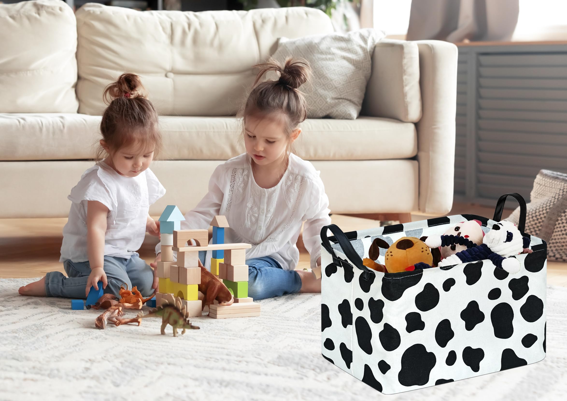 Waterproof Rectangle Toy Storage Bin - Nursery Hamper, Kids Bedroom Organizer, Laundry Basket with Cow Pattern | Perfect for Baby Gifts, Closet Decor & Home Organization