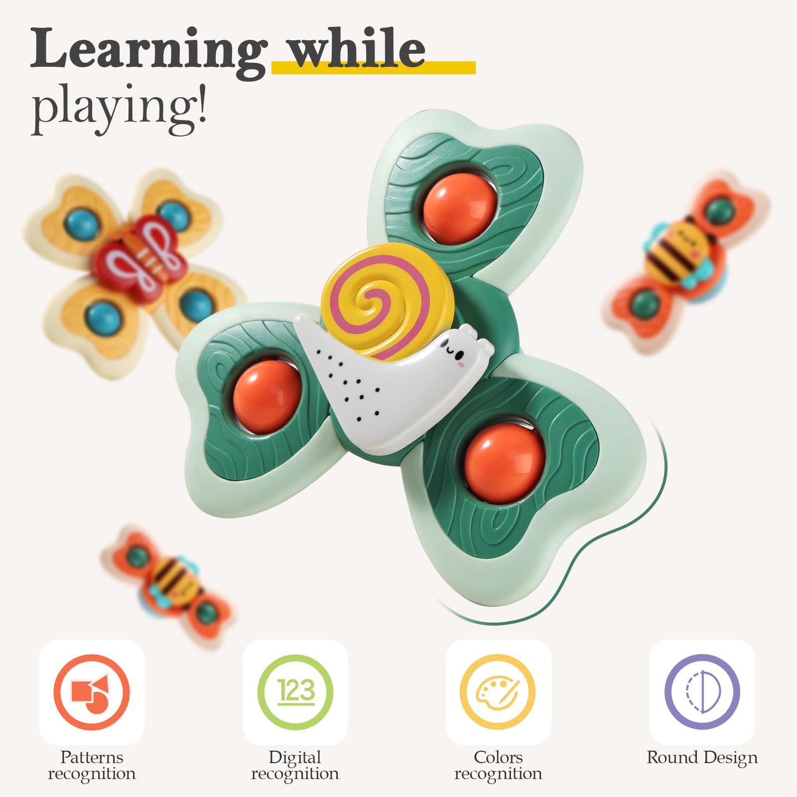 **ALASOU 3PCS Suction Cup Spinner Toys for Toddlers 1-3 Years - Fun Spinning Top Baby Toys for 1-2 Year Old Boys & Girls | Sensory & Bath Toys for Kids 12-18 Months | Perfect Birthday Gift for 1 Year Olds - Great for Playtime, Learning & Bath Fun**
