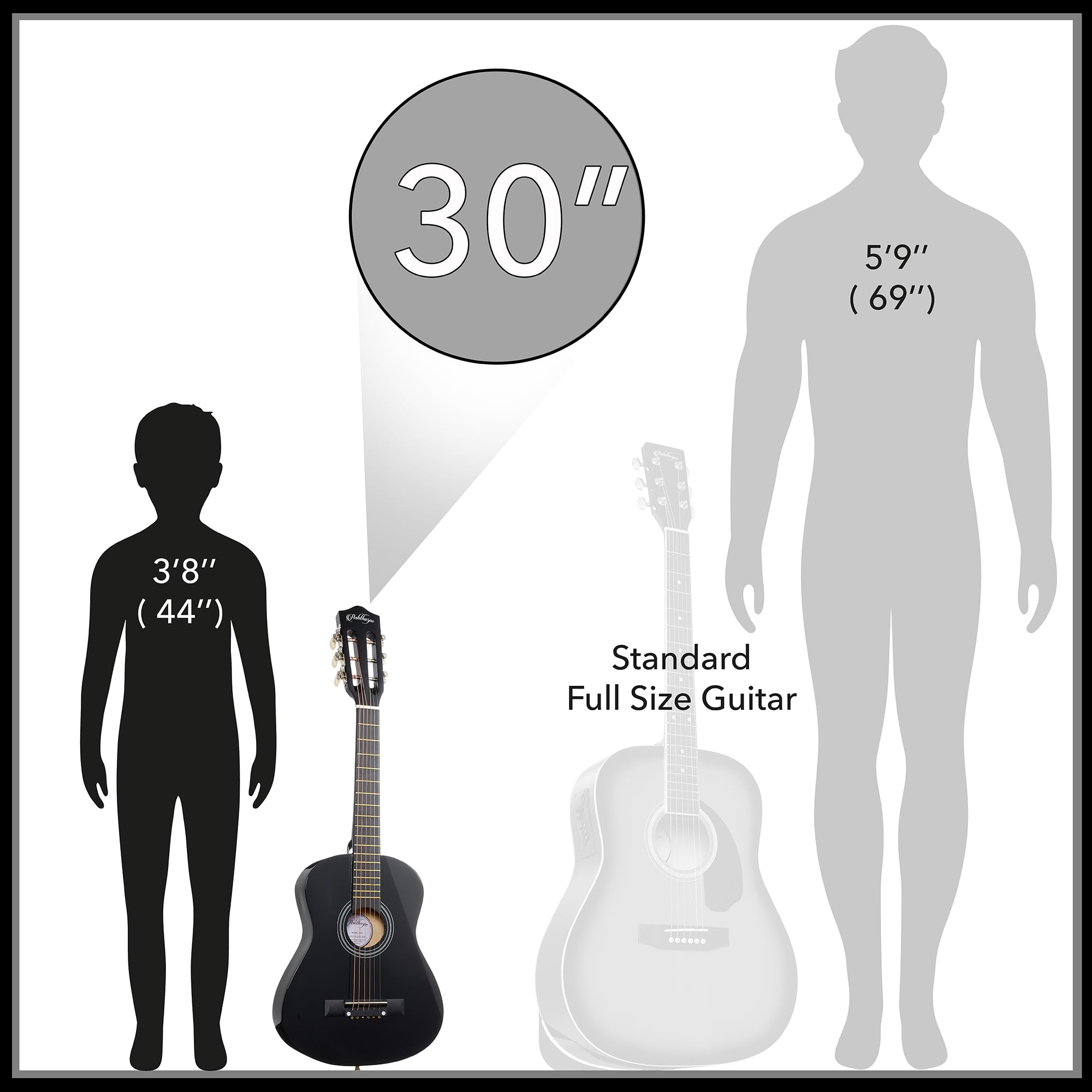 Ashthorpe 30-Inch Beginner Acoustic Guitar Starter Kit (Black) - Includes Gig Bag, Strings, Strap, Tuner & Picks - Perfect for Kids, Teens & Adult Beginners Learning Guitar at Home, School or Camp