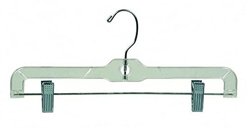 CompreDH Clear Plastic Skirt & Pant Hangers - 100 Pack with Padded Clips for Retail Stores, Coat Racks & Home Organization | Space-Saving Closet Solution for Pants, Skirts & Dresses