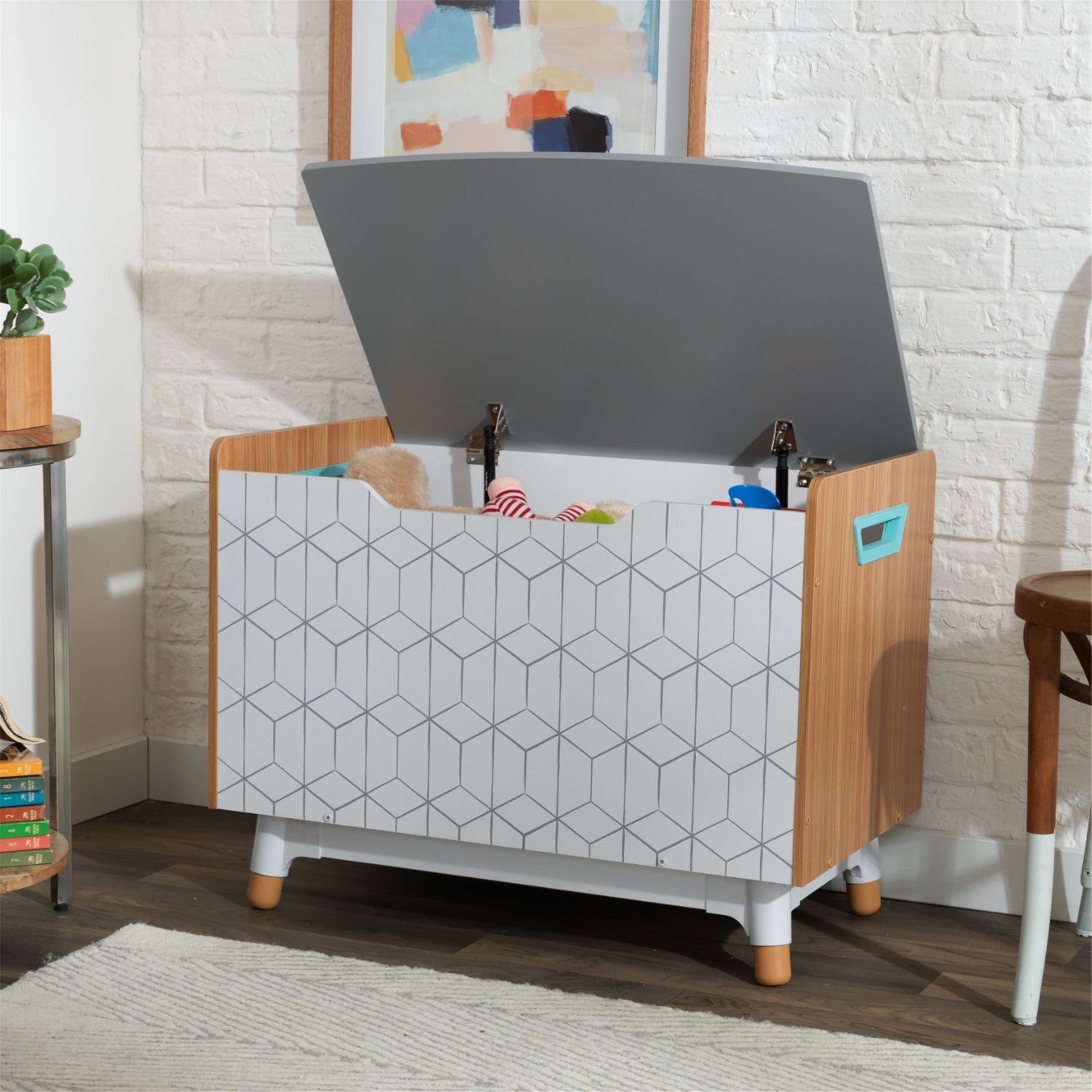 KidKraft Mid Century Modern Toy Storage Box for Kids - Wooden Toy Chest with Lid - Nursery, Playroom & Bedroom Organization for Boys & Girls