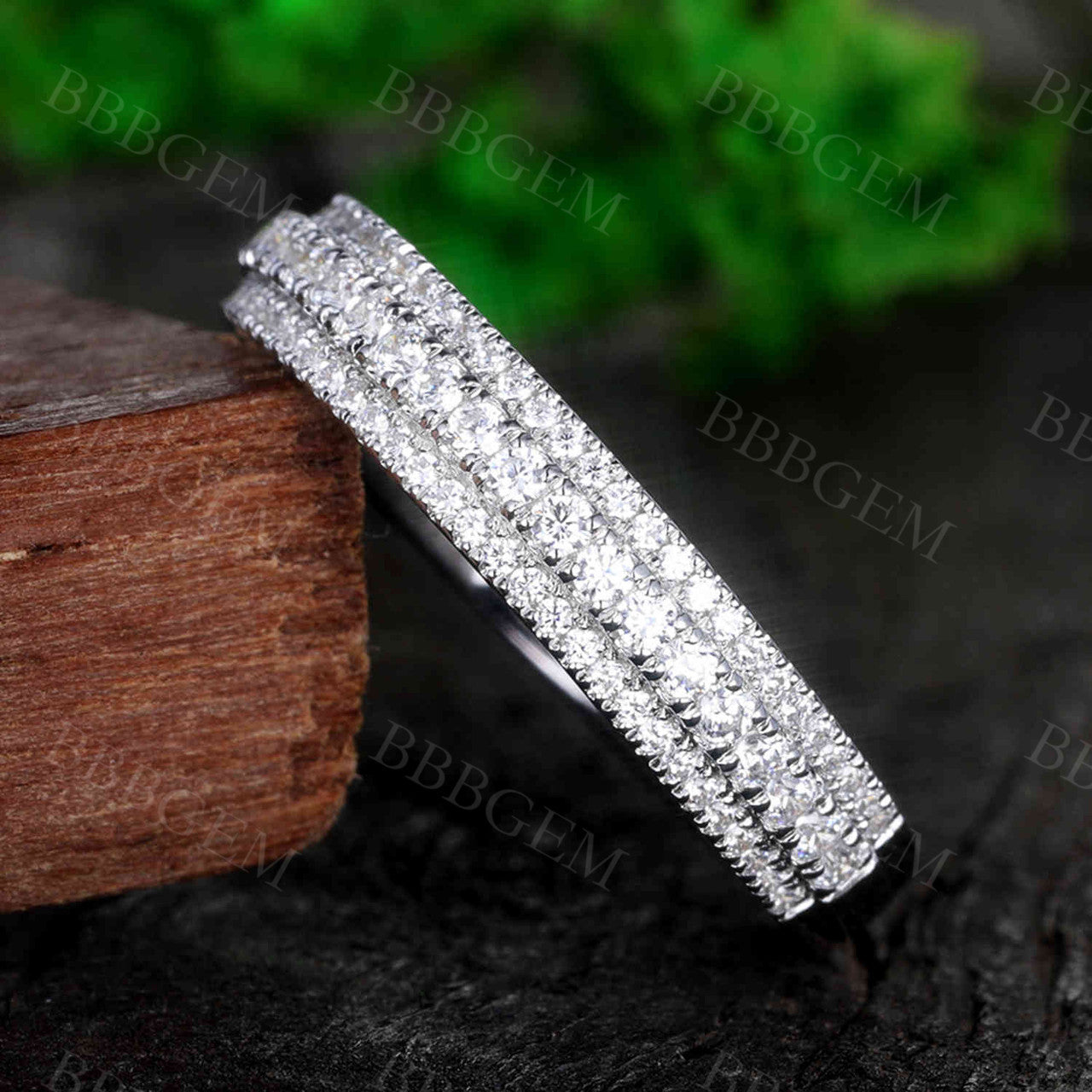 Solid White Gold Moissanite Wedding Band for Women - 3 Row Moissanite Engagement Ring | Perfect for Bridal Jewelry, Anniversary Gifts & Special Occasions