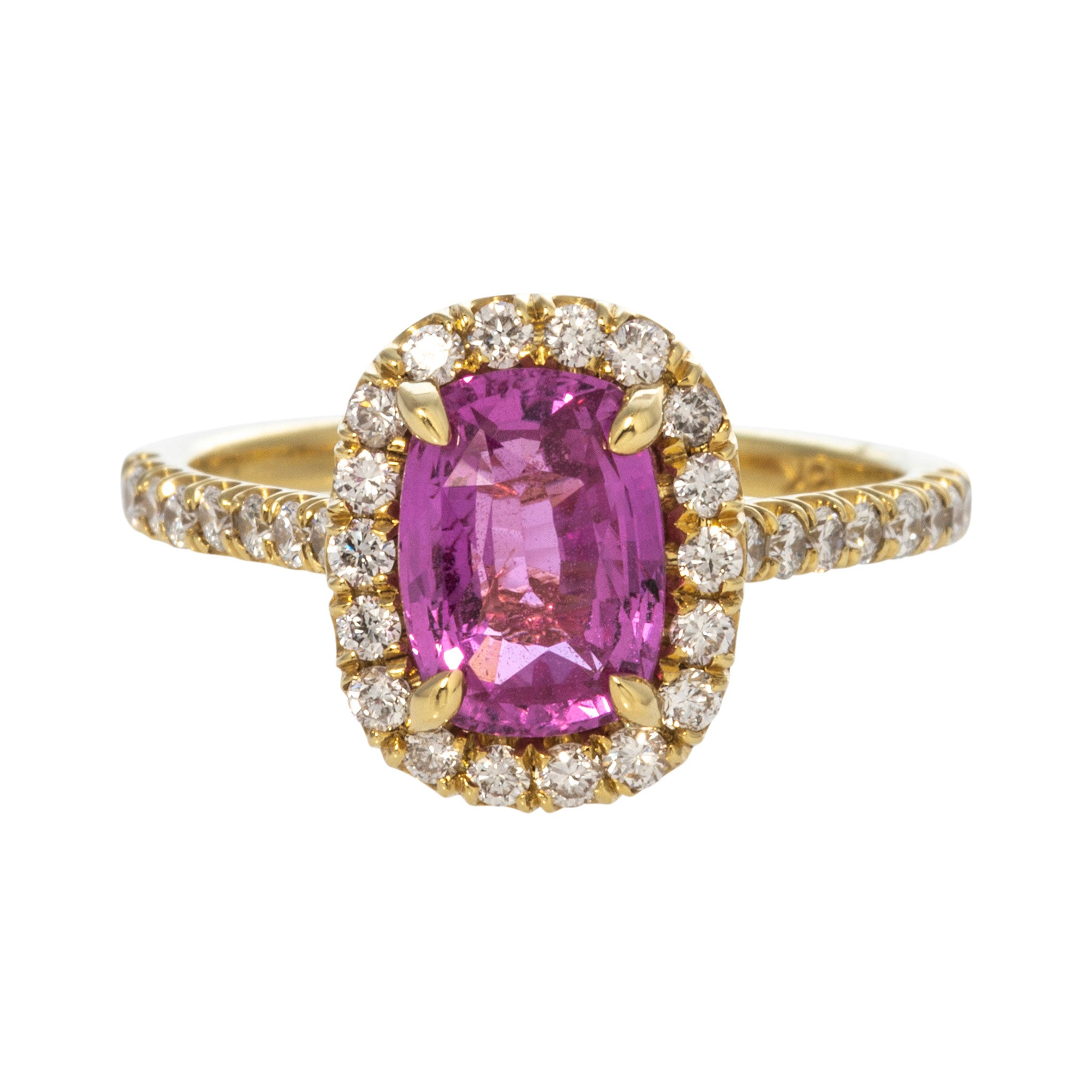 2.10ctw Pink Sapphire & Diamond Pavé 18K Yellow Gold Ring for Women - Elegant Engagement, Wedding, Anniversary Gift - Perfect for Valentine's Day & Special Occasions