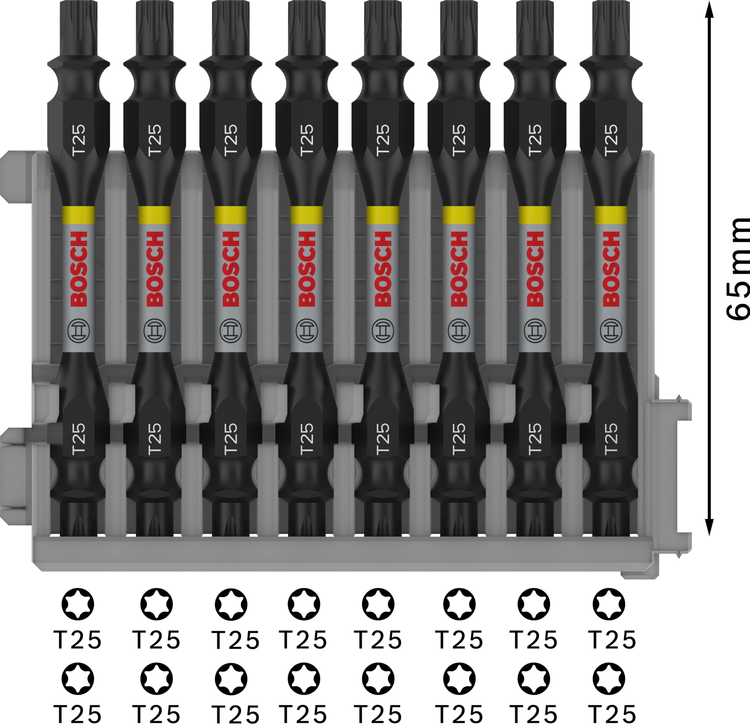 Bosch Professional 8pcs. Torx Double Screwdriver Bit Set - Impact Control, 8 x T25-T25 Bits, 65mm Length, Pick and Click, Ideal for Impact Drills and DIY Projects