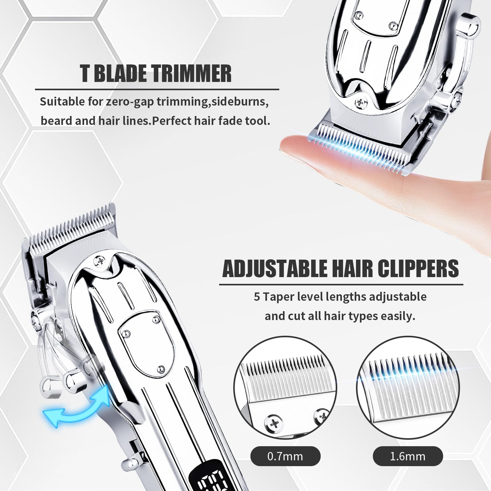 Professional Cordless Hair Clipper & Beard Trimmer Kit for Men - Rechargeable Electric Hair Cutting Set with Multiple Attachments - Perfect for Home Barbering, DIY Haircuts & Grooming Gifts for Dad, Husband, Boyfriend