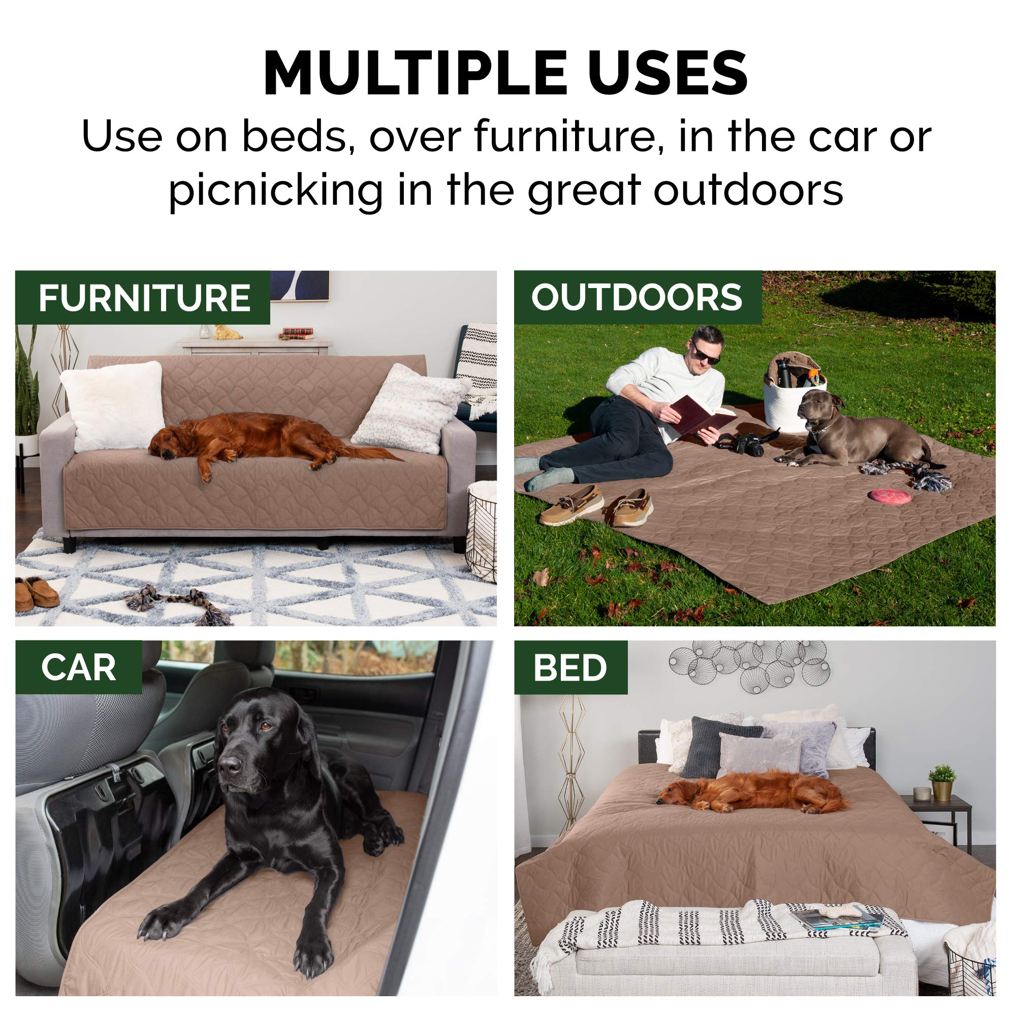 Furhaven Waterproof & Non-Slip Full Size Mattress Cover Protector for Dogs & Cats - Washable Quilted Twill Blanket for Pet Beds, Couches & Car Seats - Medium/Full Size Brownstone - Perfect for Home, Travel & Car Use