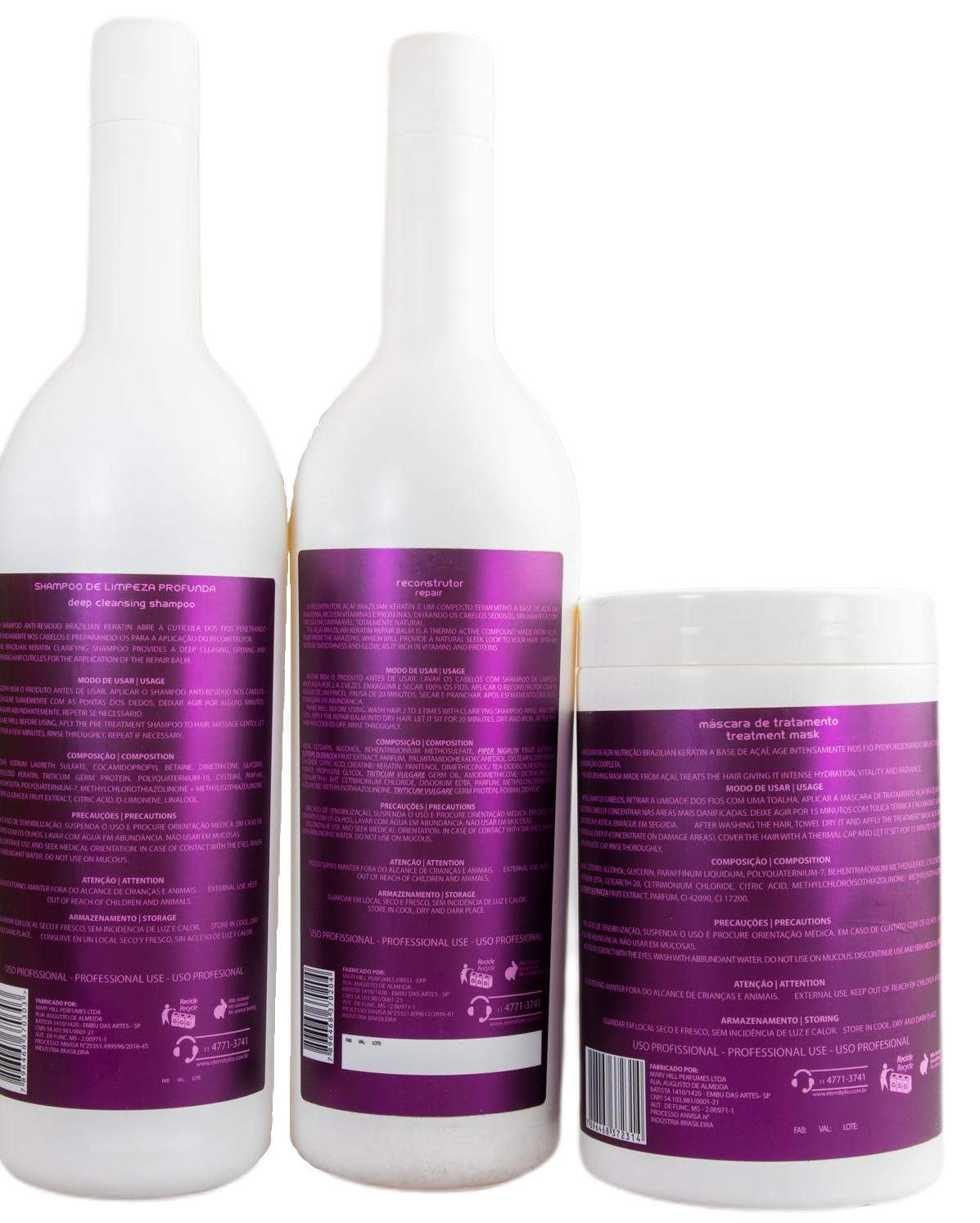 Acai Brazilian Shine Hair Treatment Kit - 3x1L Professional Deep Conditioning for Smooth & Shiny Hair - Perfect for Salon & Home Use