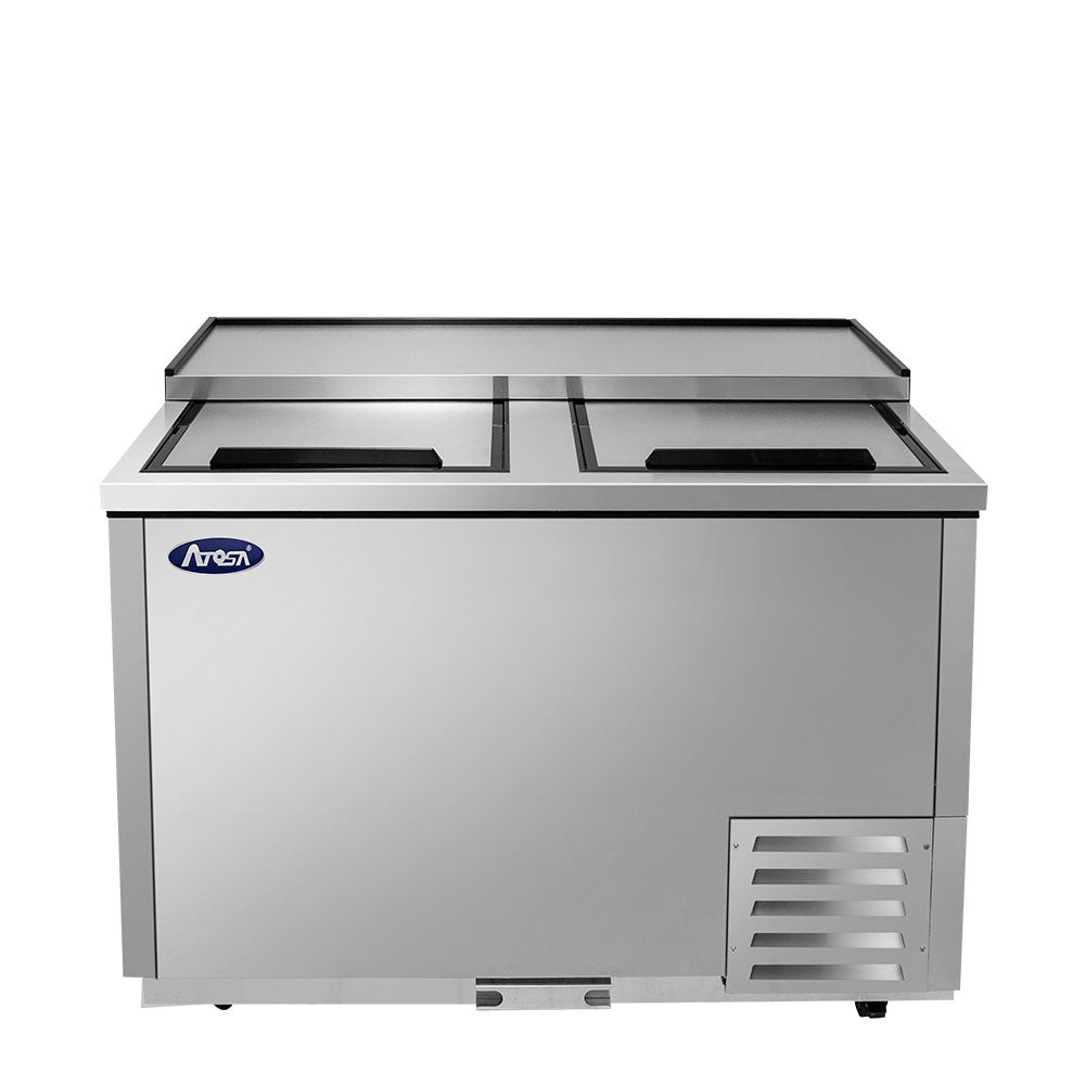 Atosa MBGF48GR 13.1 Cu.Ft. Commercial Stainless Steel 2-Door Glass & Plate Chiller Freezer - Perfect for Restaurants, Cafes, and Grocery Stores