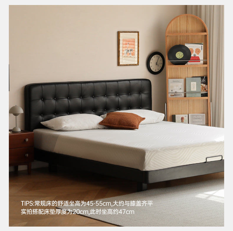 Premium Black Leather Suspension Bed - Luxurious & Durable for Bedroom, Guest Room, or Dorm - Enhances Comfort & Style