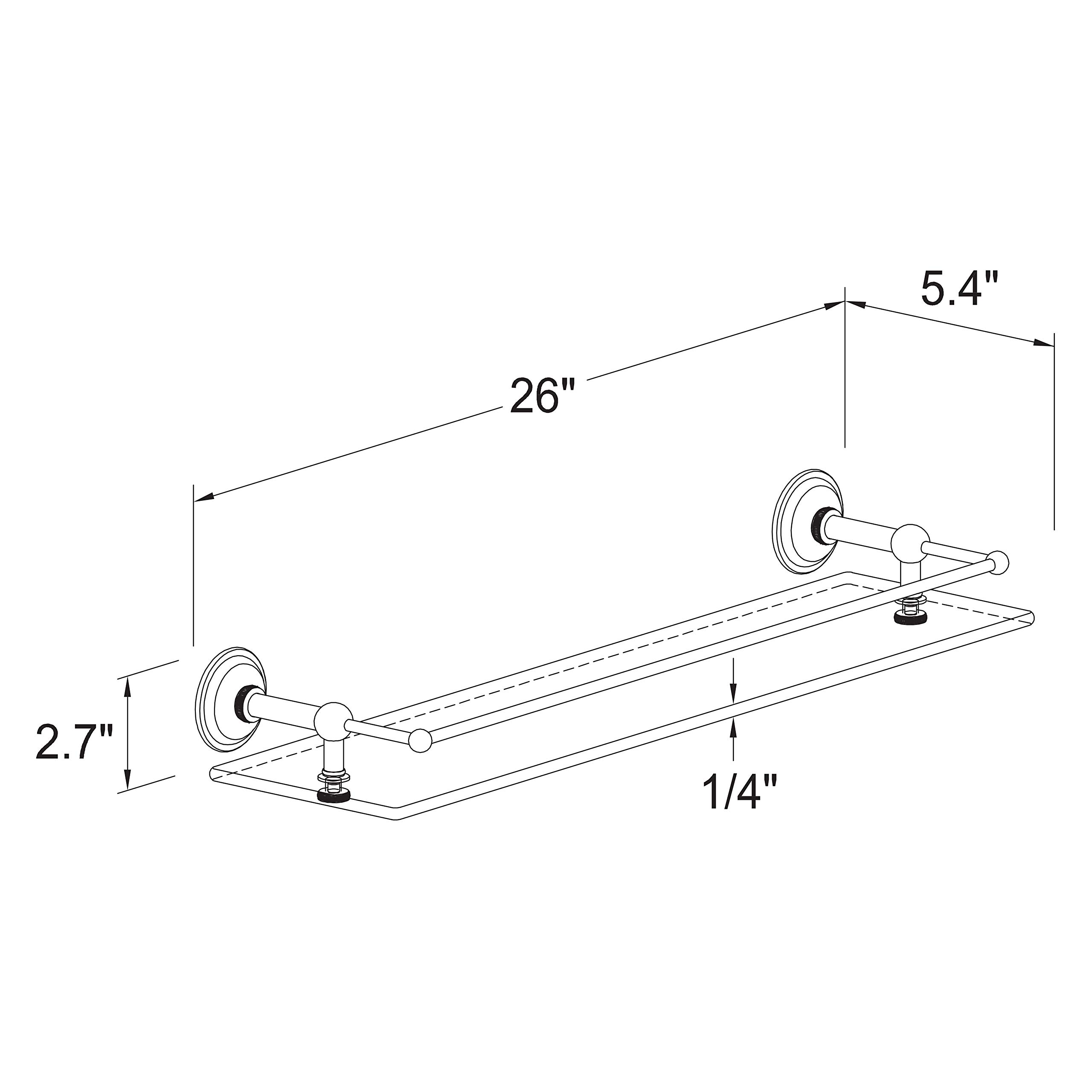 Ginger 2635T-24/PC London Terrace Bathroom Toiletry Shelf - 24 Inch Polished Chrome Glass Shelf with Straight Bar - Perfect for Shower Organizer, Bathroom Storage & Modern Home Decor